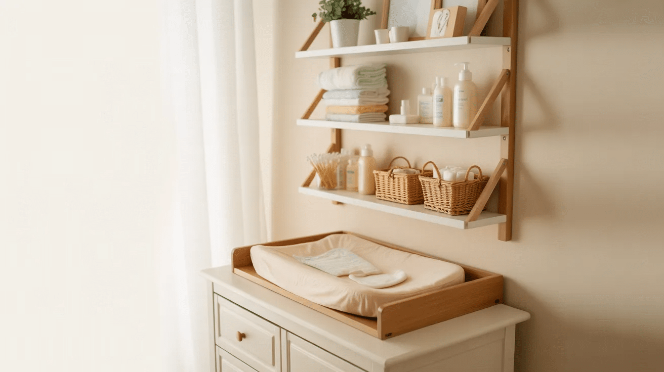 Corner changing station setup in small nursery