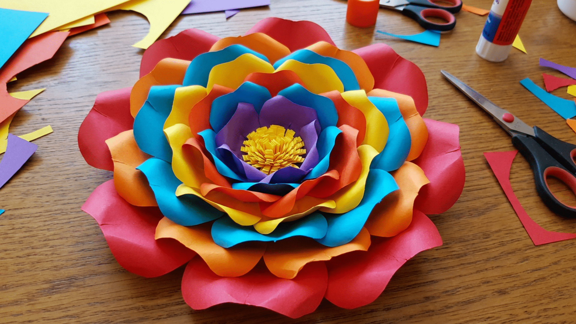 Decorative paper flower craft made from colored paper