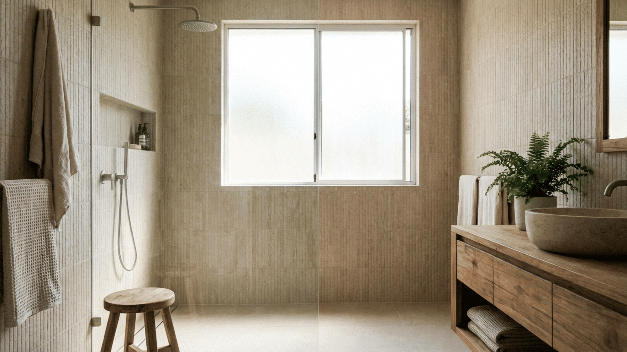 Eco-friendly shower with water-saving fixtures and simple design