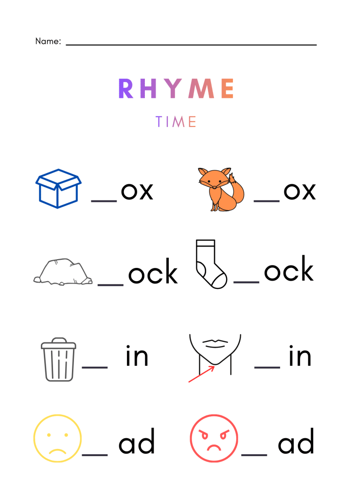 61 Easy Rhyming Words for Kids with Free Worksheets - Mothers Always Right