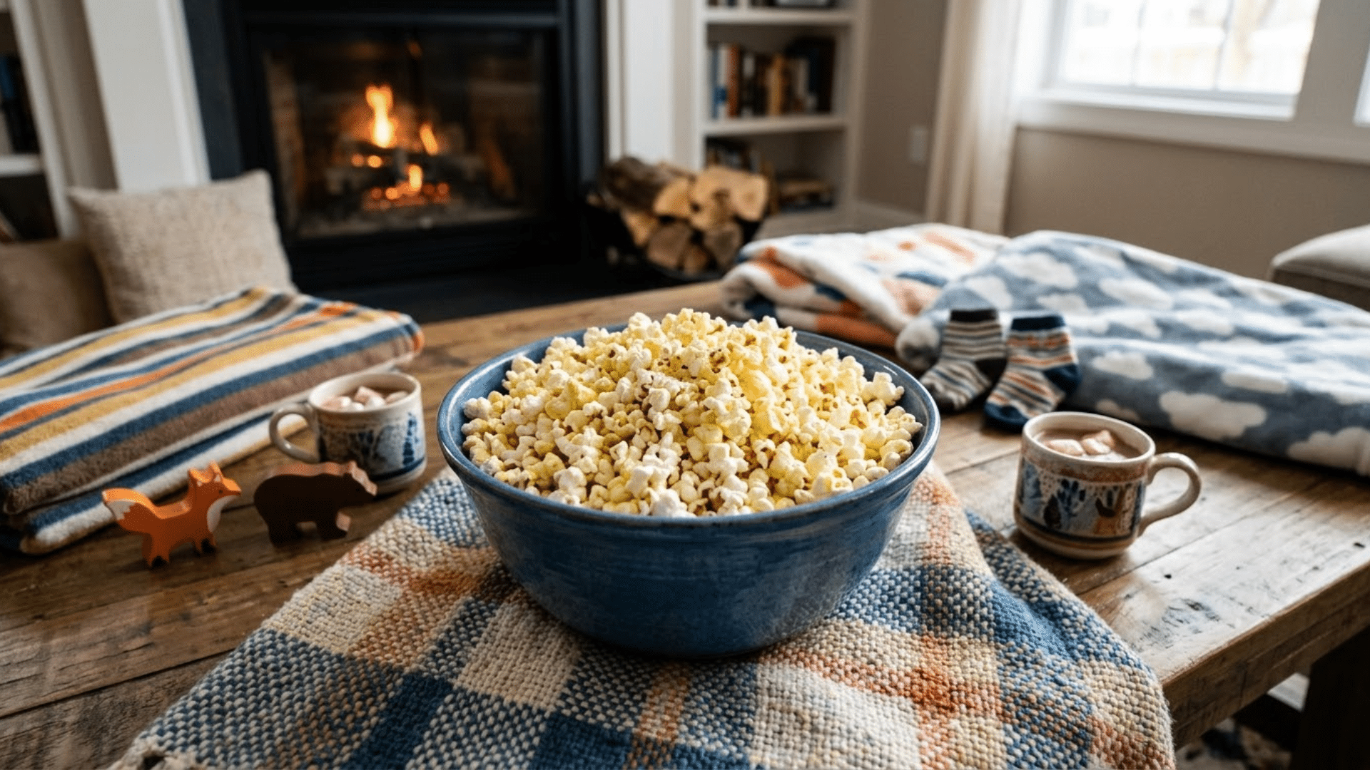 Fresh homemade popcorn lightly salted, a healthy whole grain snack idea for kids