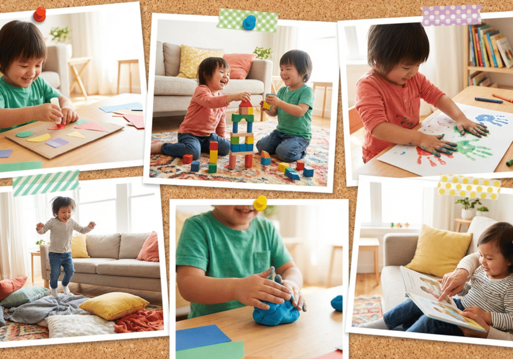Fun activities for toddlers at home including crafts, play dough, reading, and indoor games