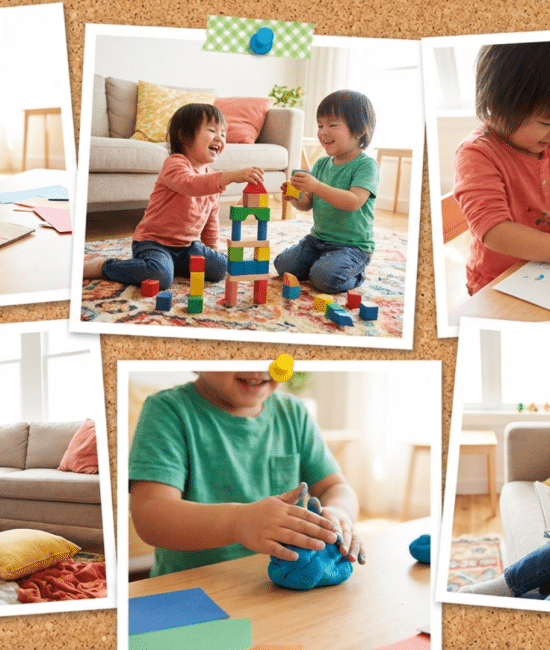 Fun activities for toddlers at home including crafts, play dough, reading, and indoor games