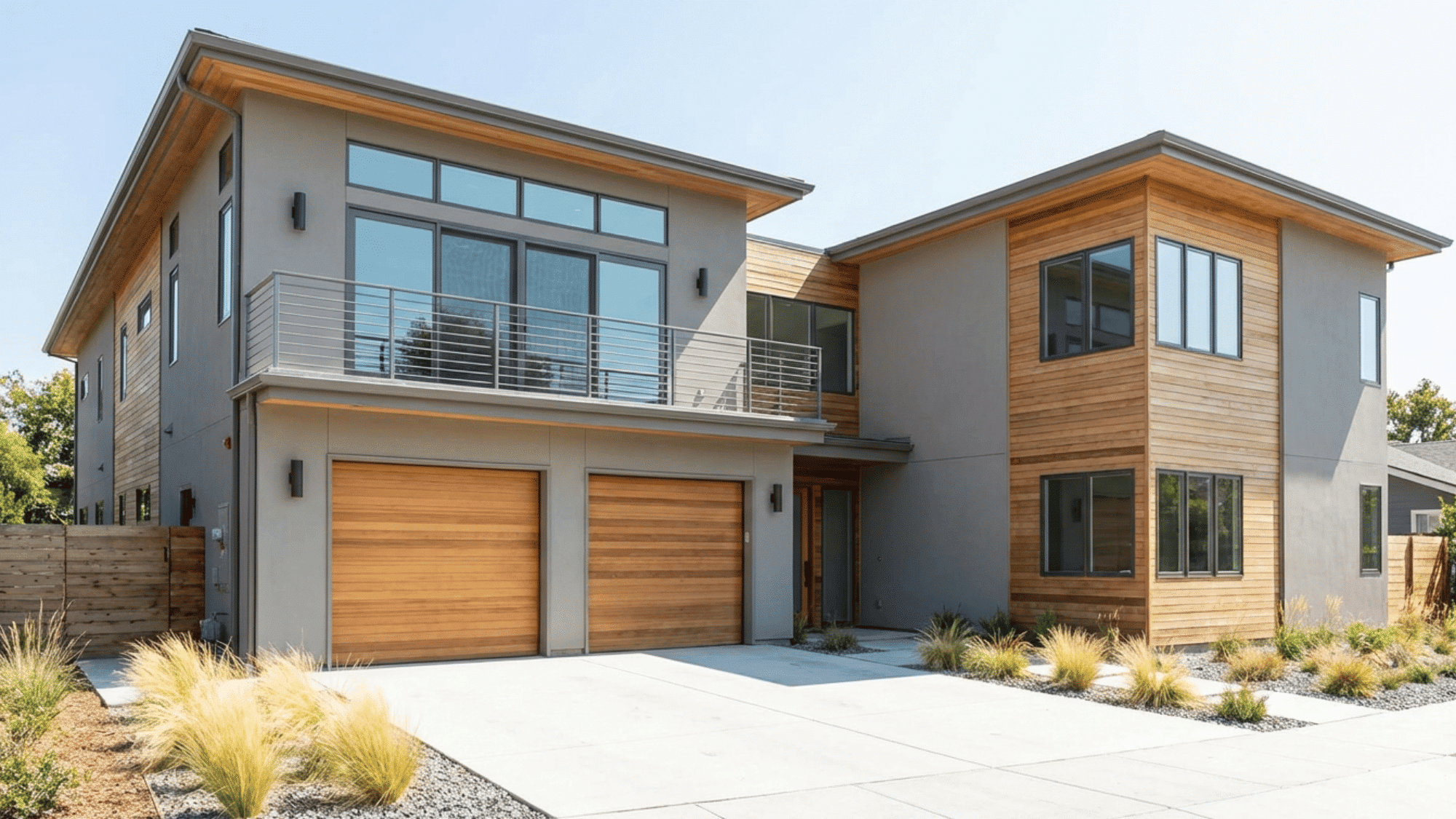 Garage addition with guest suite above and modern exterior design.