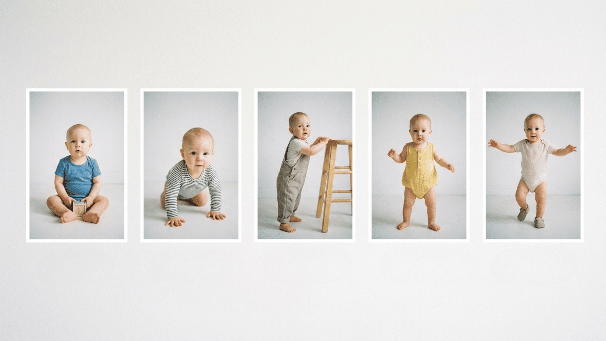 Illustration showing baby stages from crawling to first steps.