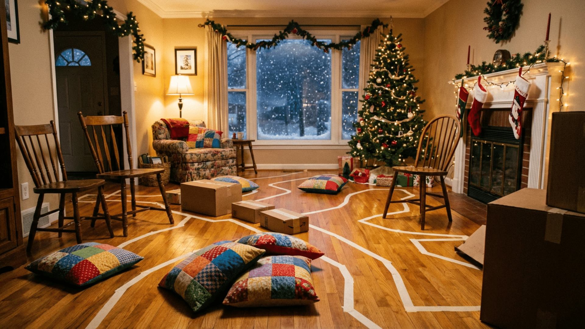 Indoor obstacle course setup for kids birthday party