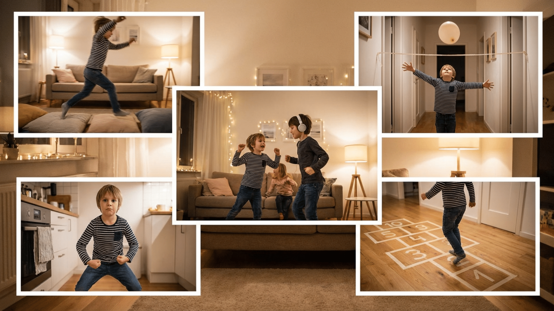 Indoor physical activities for toddlers like obstacle courses, balloon volleyball, and dance games