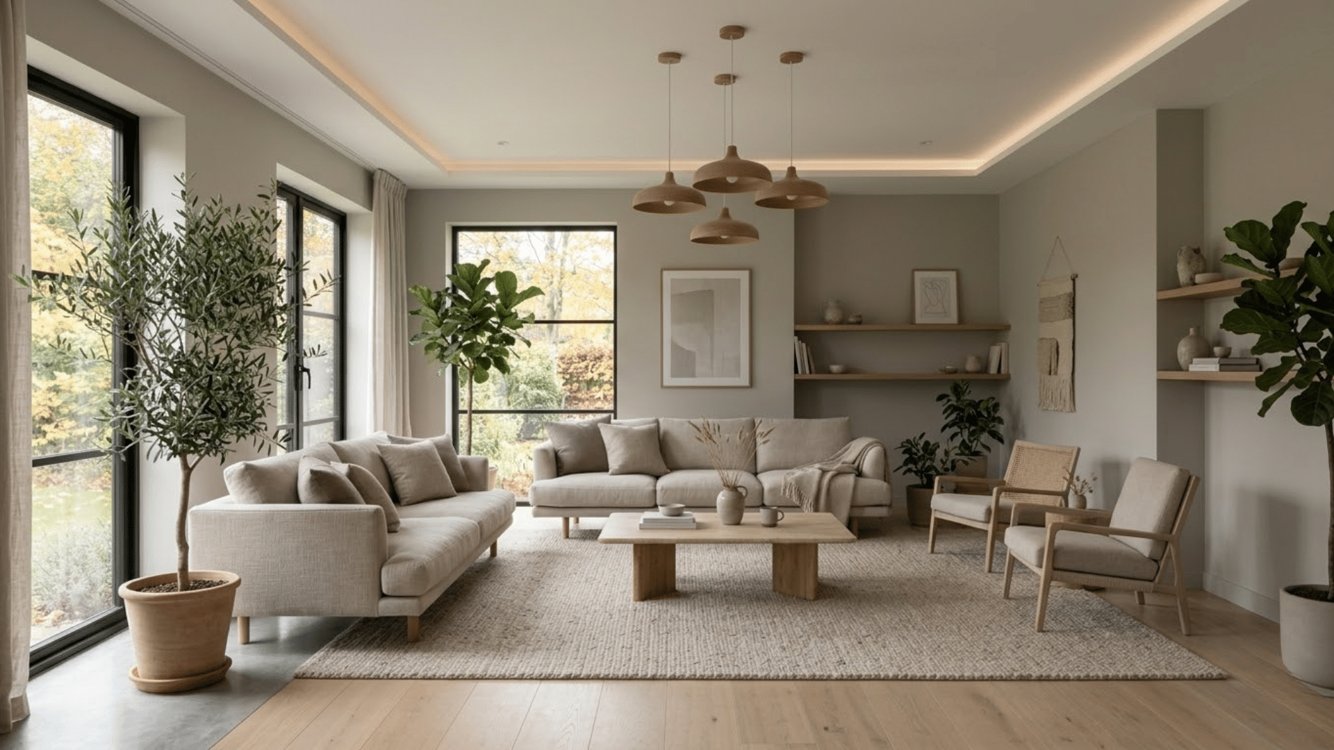 Living room with large matte flat paint walls and even finish