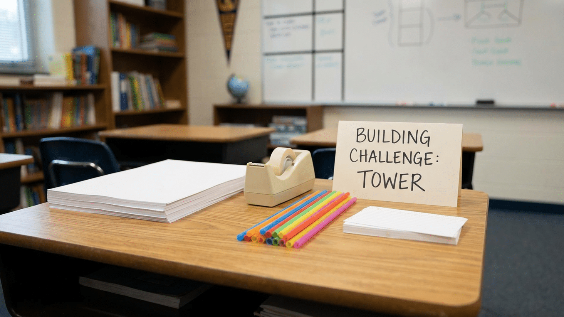Materials prepared for a classroom team-building engineering challenge