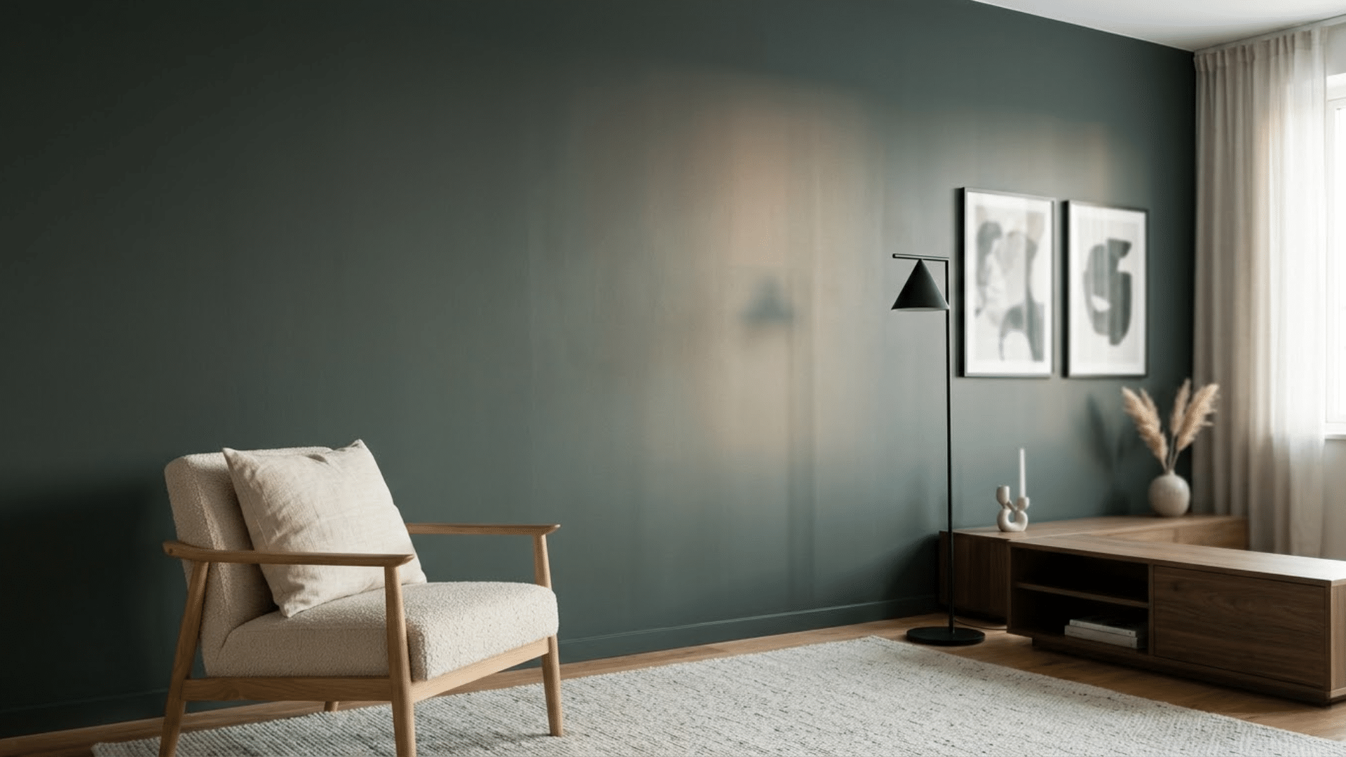 Matte paint finish on wall with soft sheen and smooth texture in a modern interior setting