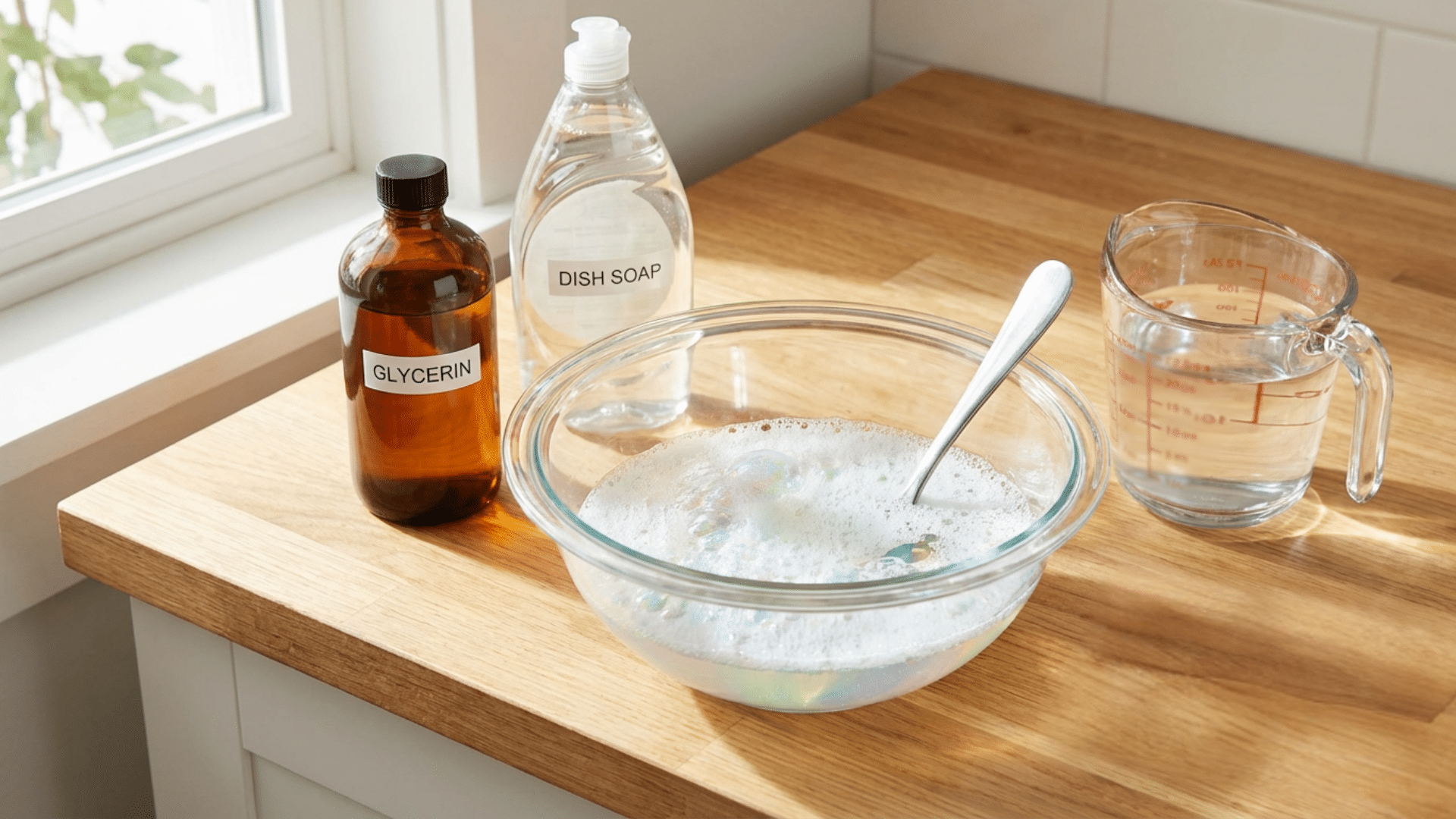 Mixing homemade bubble solution with glycerin
