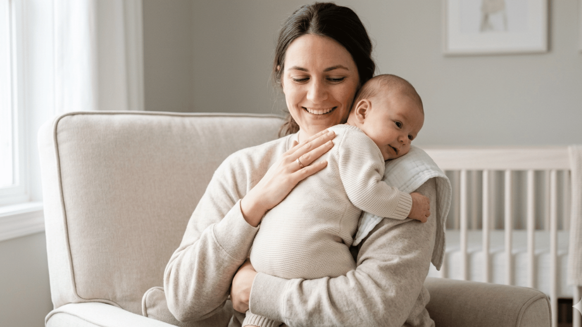 Parent gently burping baby to help relieve hiccups in a calm setting