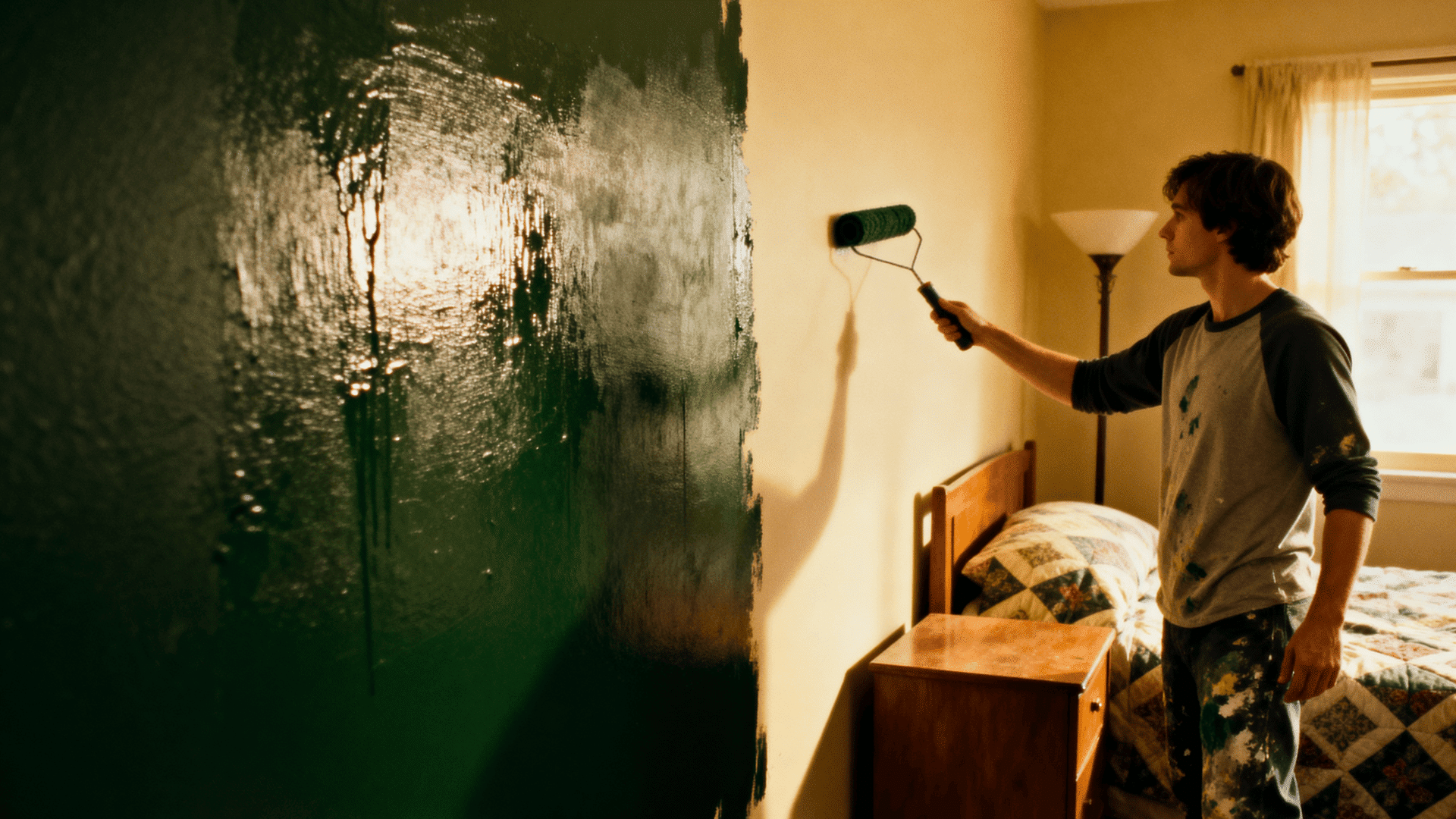 Person painting pressure-treated wood with brush outdoors, smooth paint finish, tools and paint can nearby in natural light setting