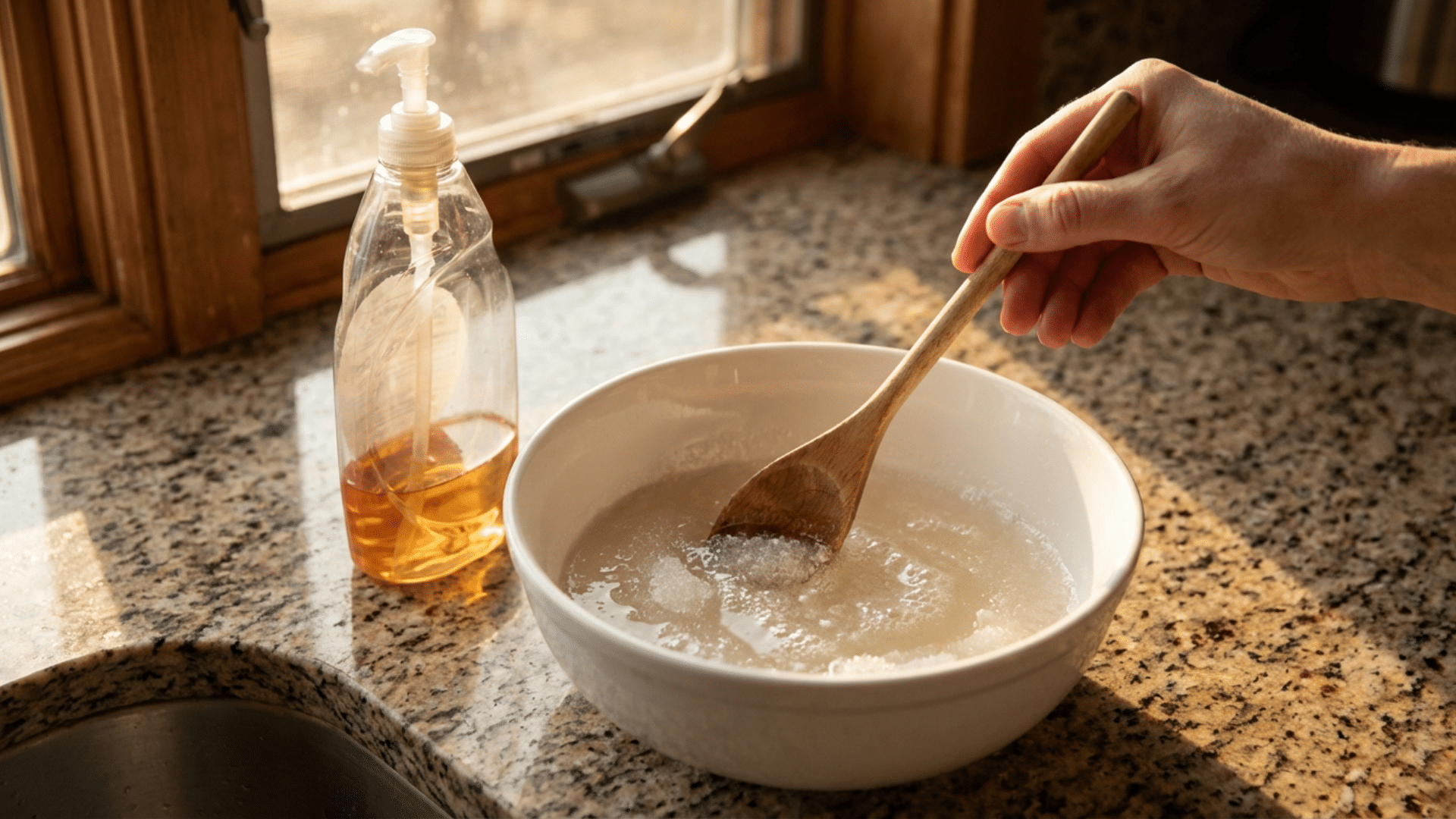 Preparing homemade bubble solution using sugar and dish soap