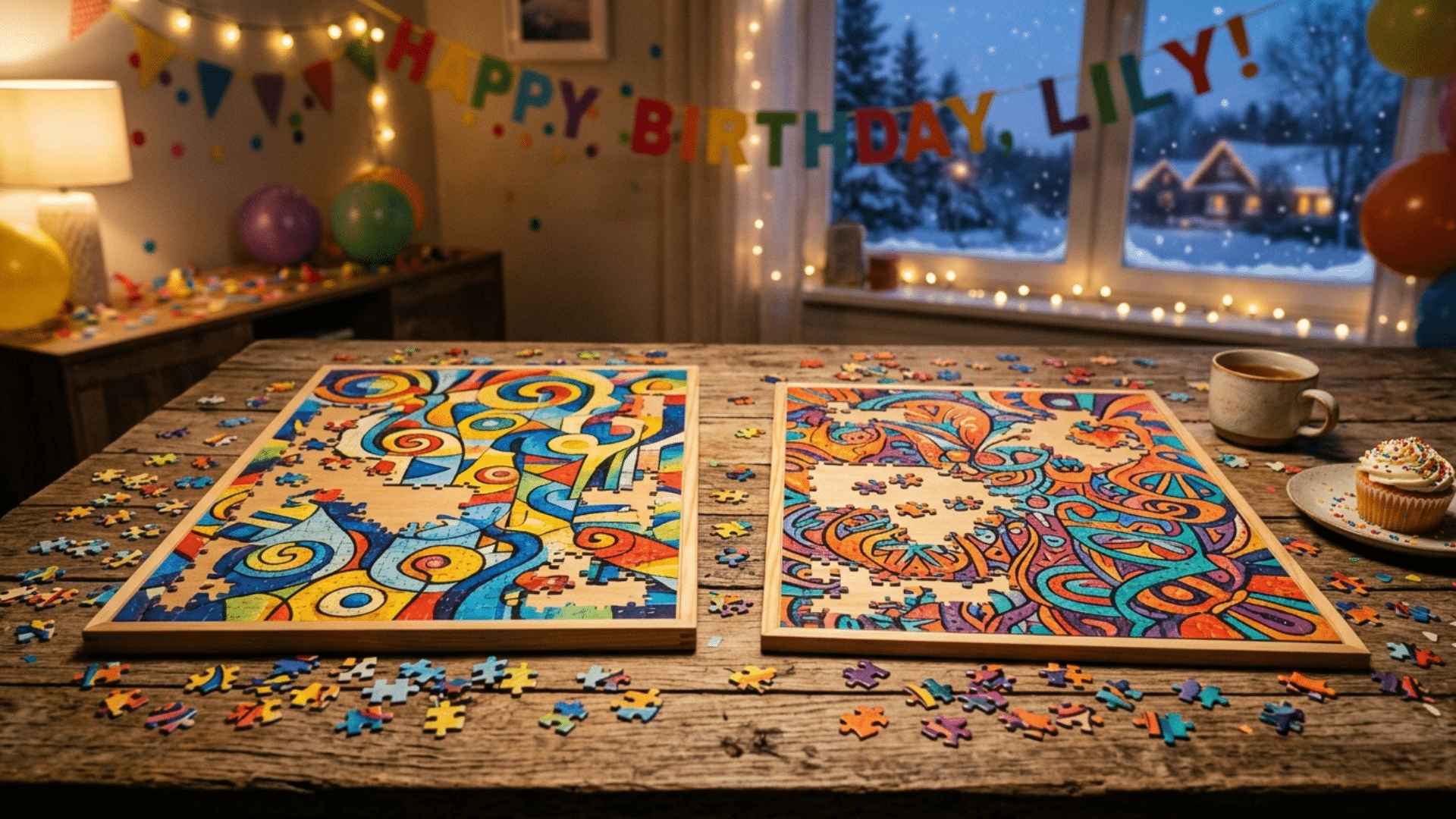 Puzzle race game setup for kids birthday party