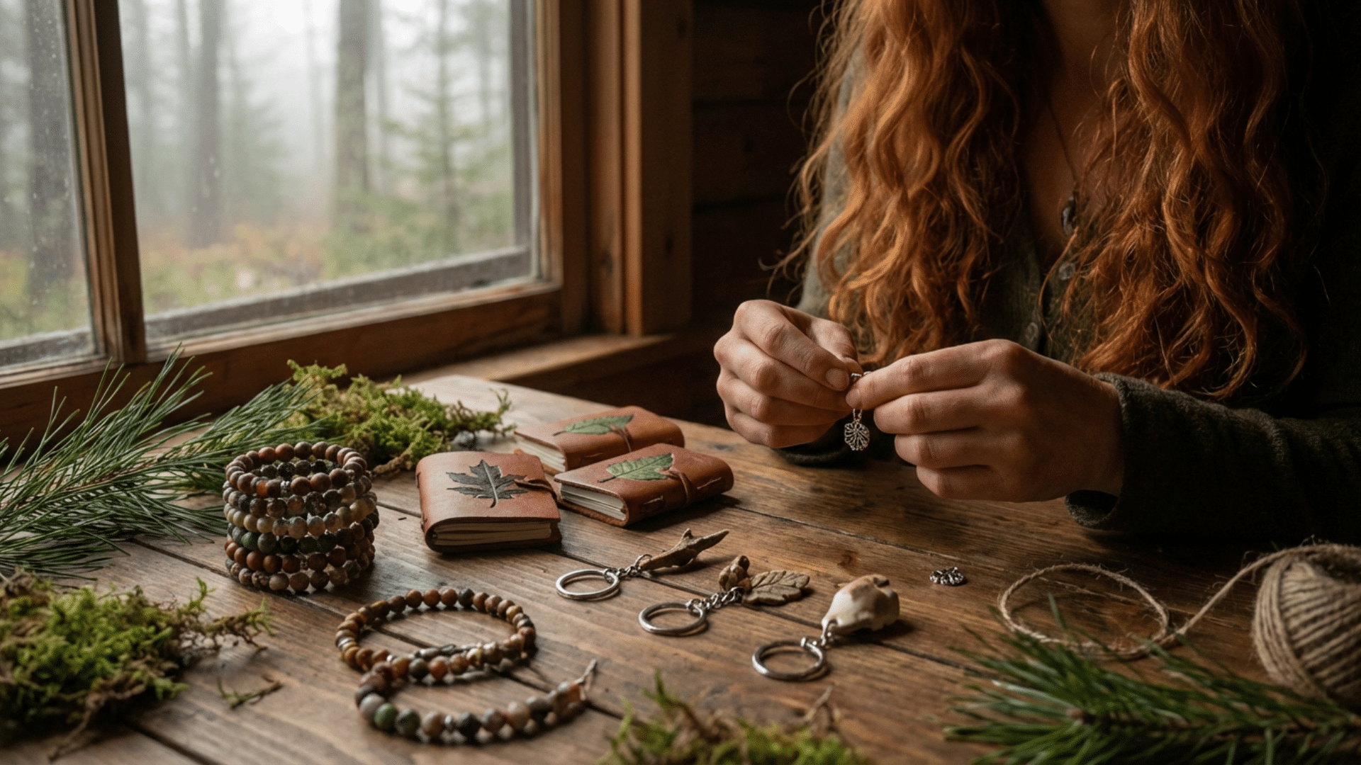 Quick crafts like bracelets, notebooks, and keychains being made on a colorful table setup