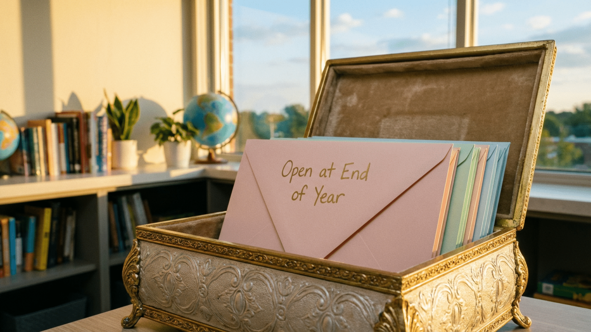 Sealed time capsule letters stored for end-of-year reflection