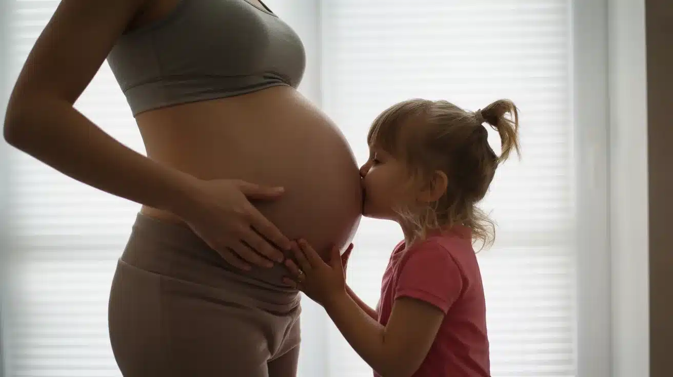 Sibling Kissing Belly Moment