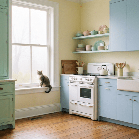Side-by-side kitchen showing inset cabinets with visible frames and overlay cabinets with seamless doors