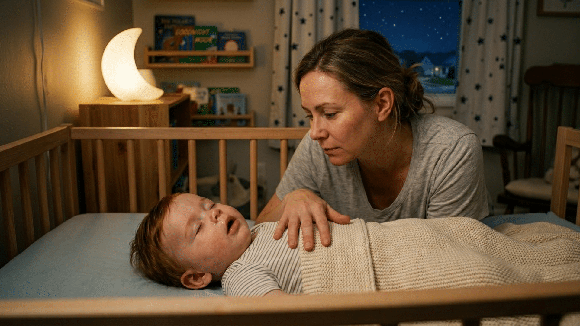 Sleeping baby with mild nasal congestion breathing through mouth while resting comfortably