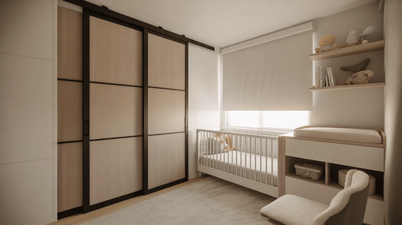 Sliding door saving space in nursery.