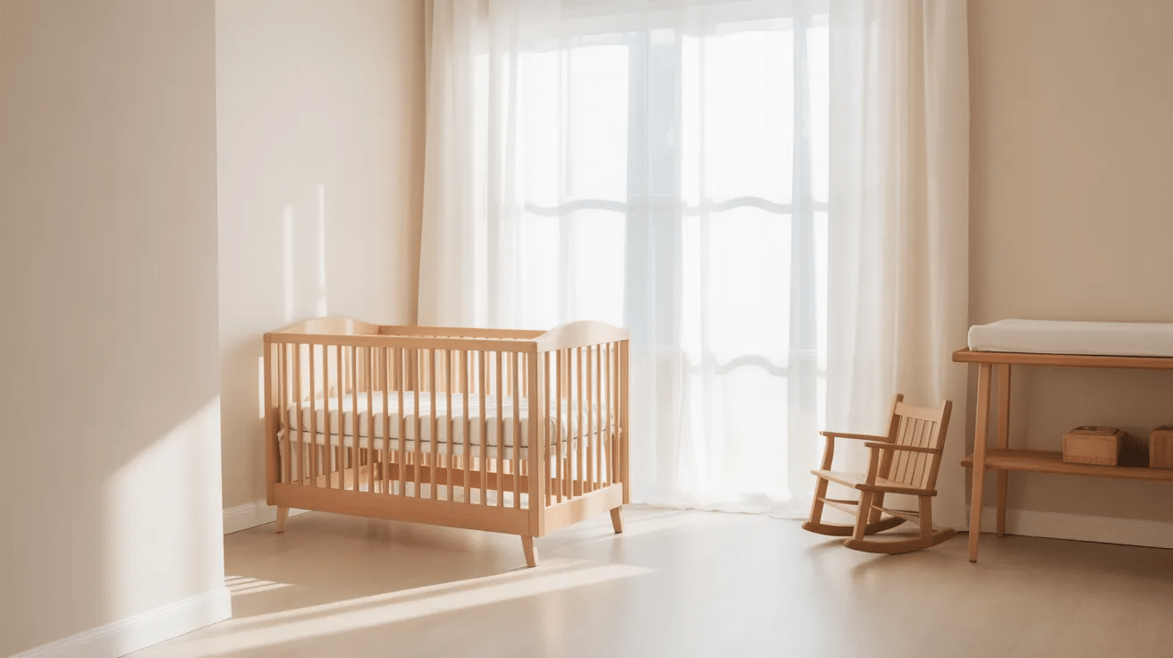 Small nursery with light neutral wall colors