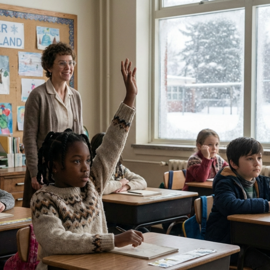 Students showing respect by listening to teacher