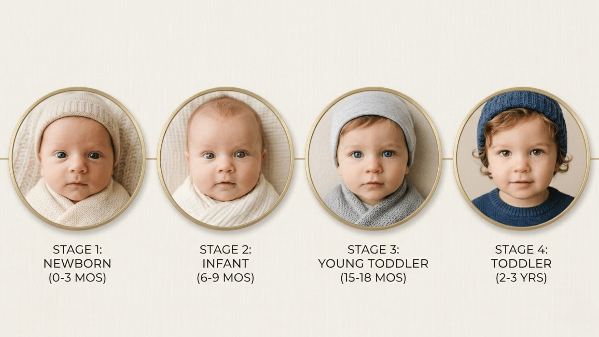 Timeline showing baby eye color changes from birth to toddler stage with gradual shifts