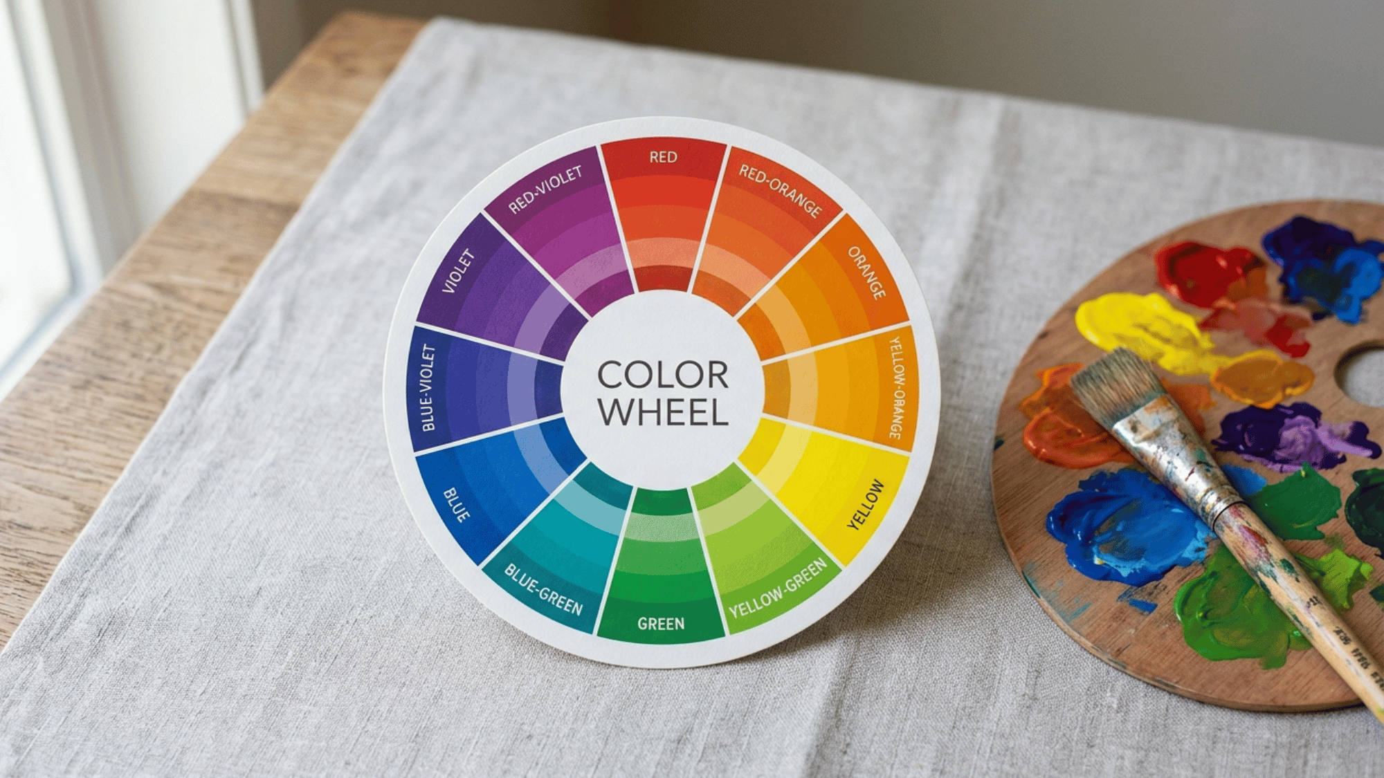 Traditional color wheel showing relationships between colors.