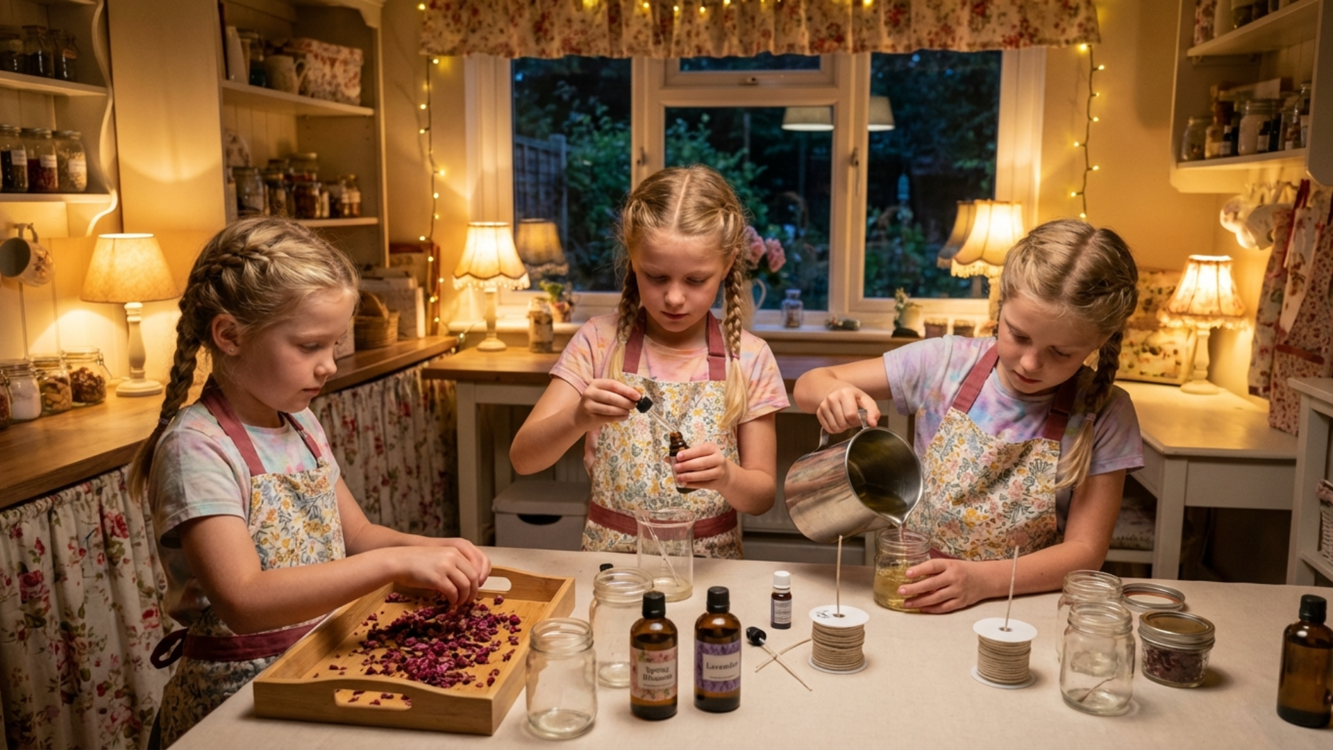 Young girls making DIY candles at home
