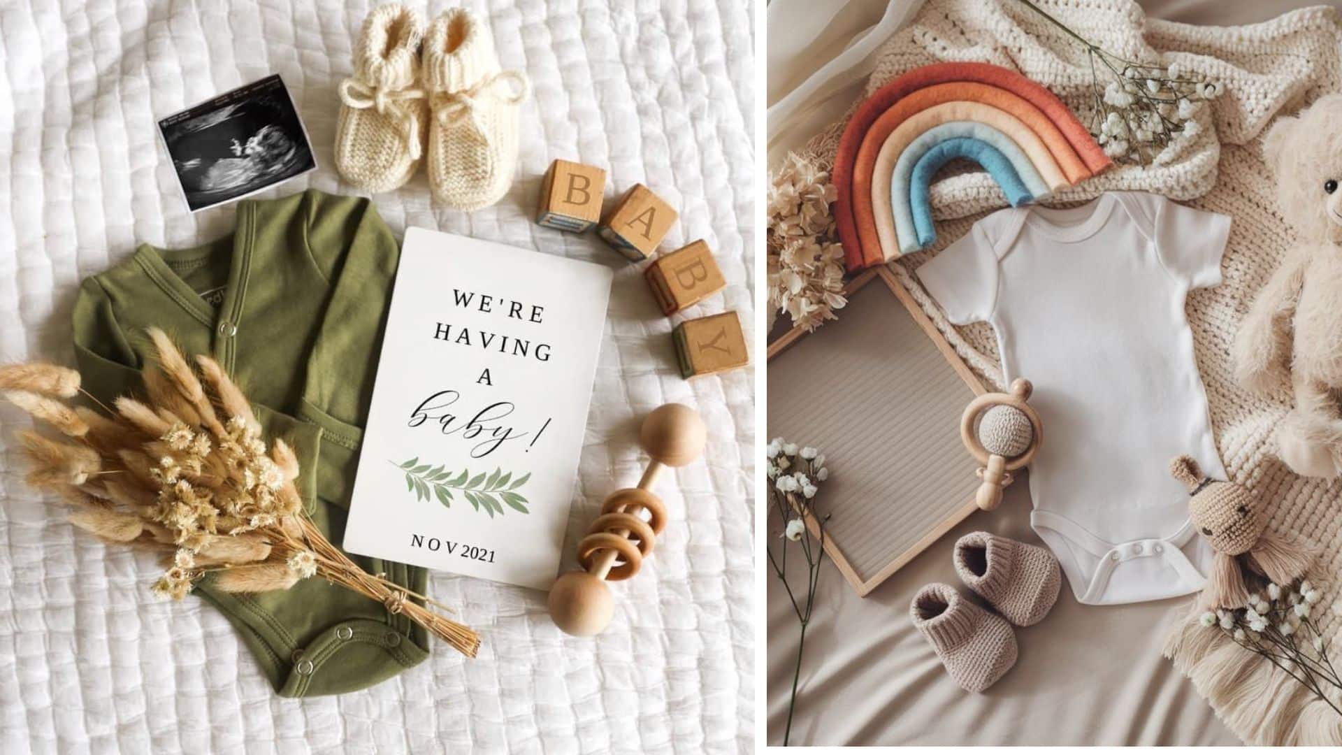 birth announcement flat lay