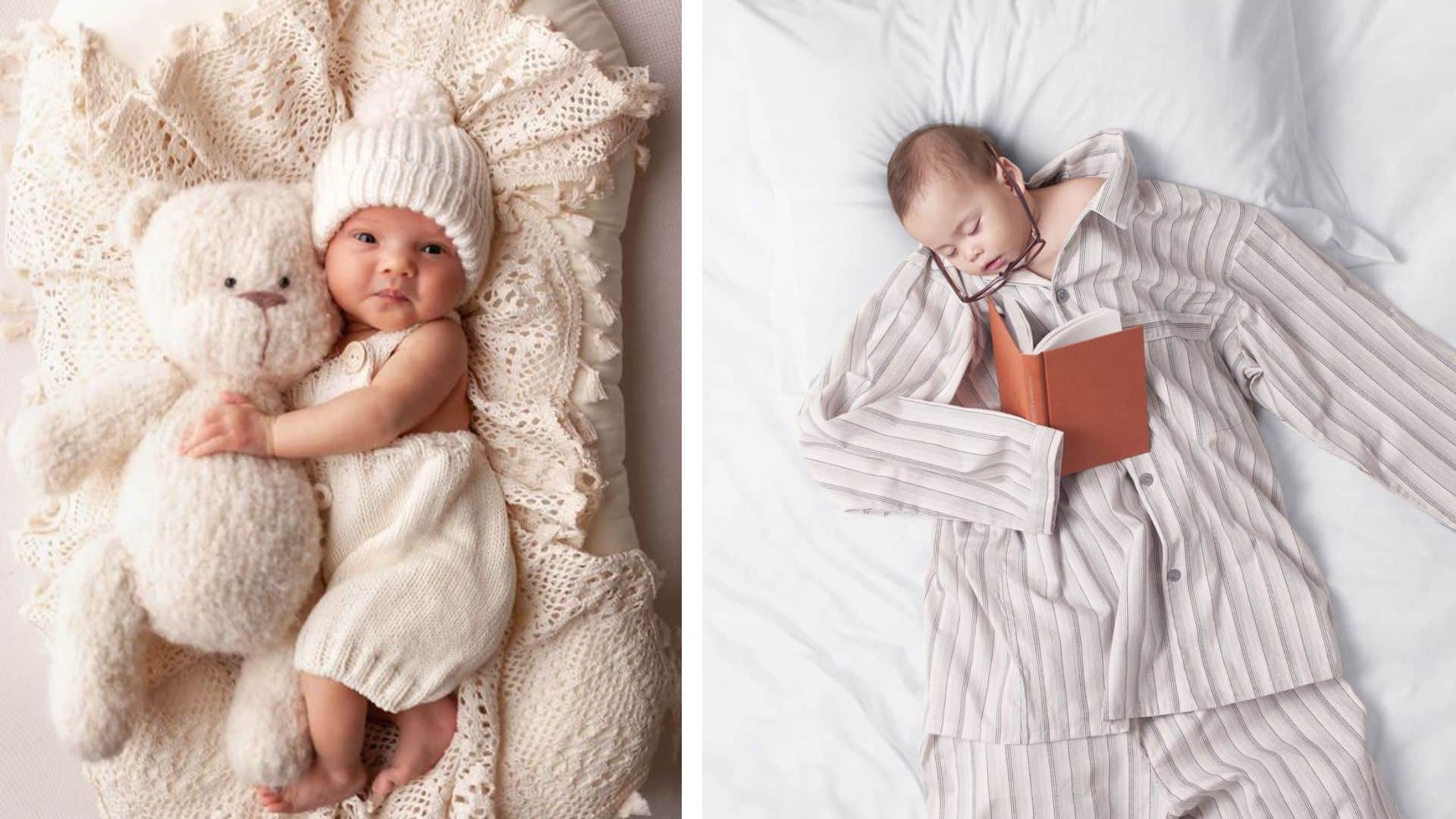 overhead flat lay with baby centered