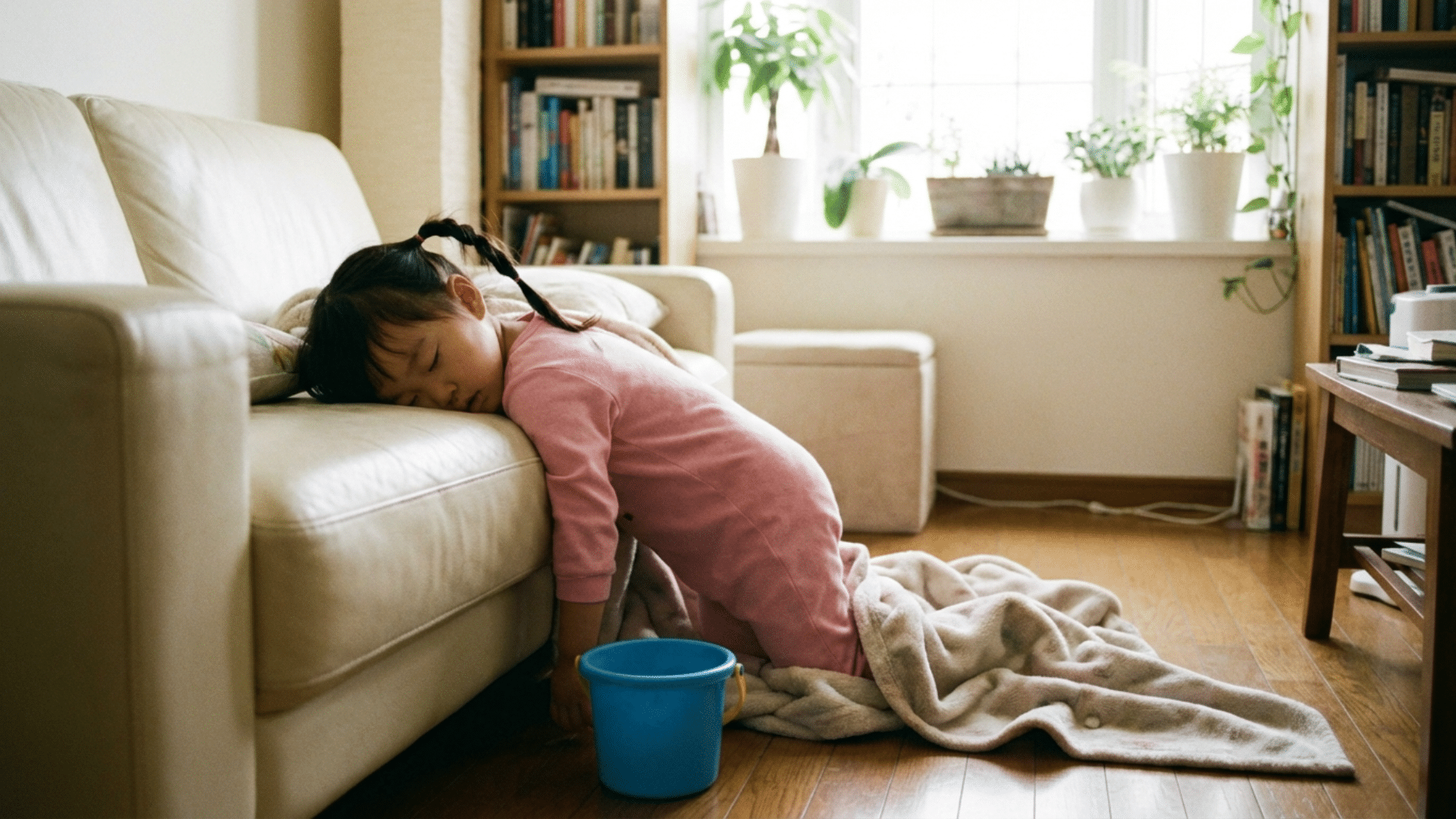 toddler resting after mild stomach virus symptoms