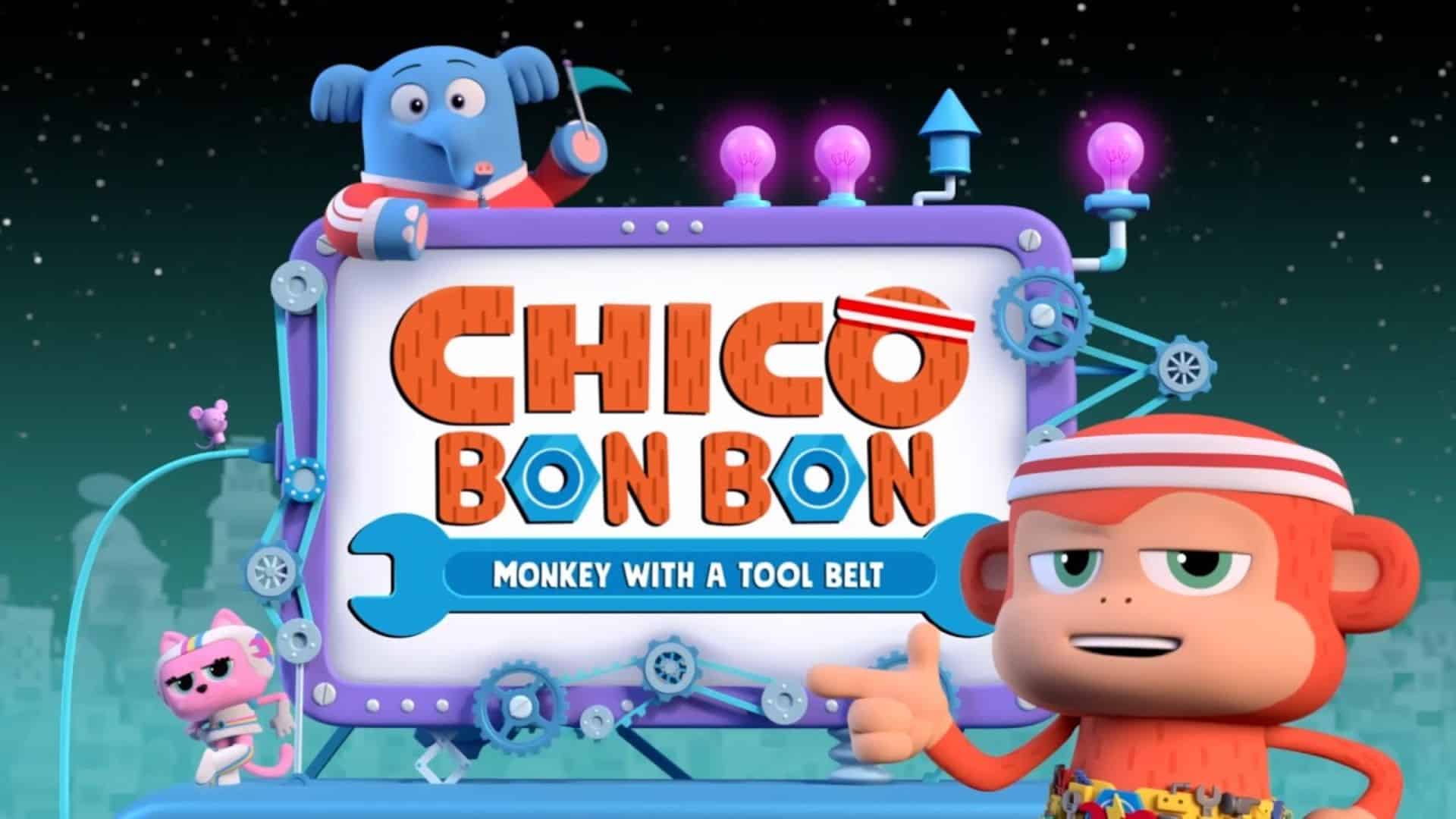 Chico Bon Bon Monkey with a Tool Belt characters solving problems with tools, one of the best educational shows for kids teaching STEM and teamwork