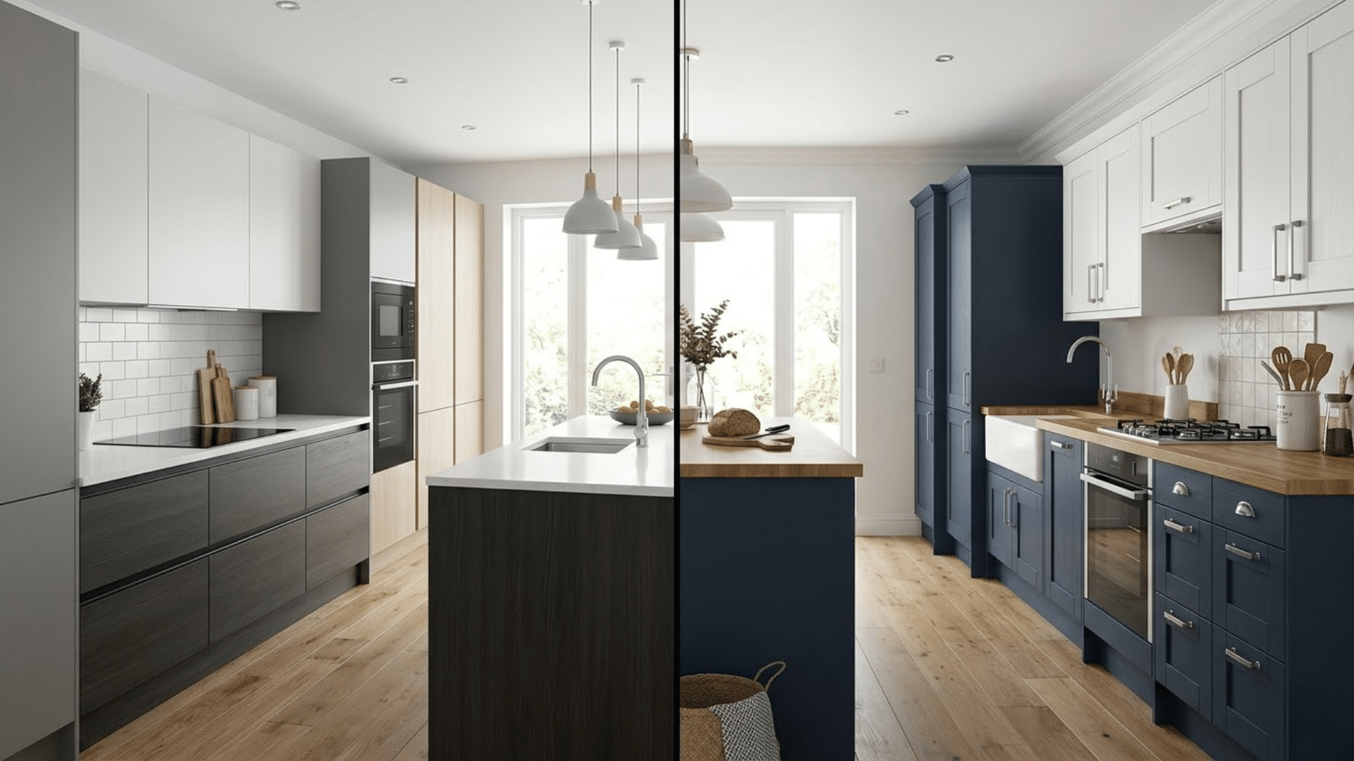 _Comparison of handleless kitchen cabinets and traditional cabinets with visible handles