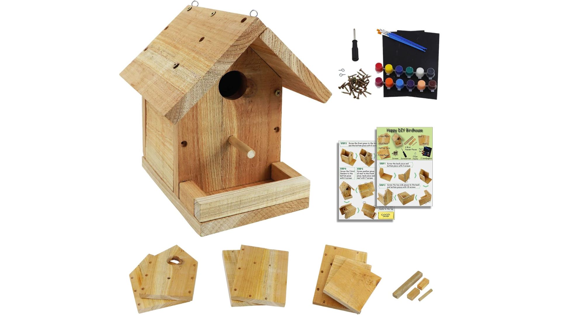 DIY birdhouse kit from Amazon, perfect for Grandma and the grandkids to build and paint together as a memorable garden decoration.