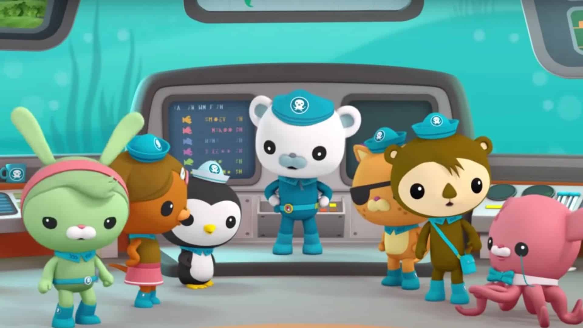 Octonauts team inside their underwater control room exploring ocean life, one of the best educational shows for kids teaching marine science and teamwork.