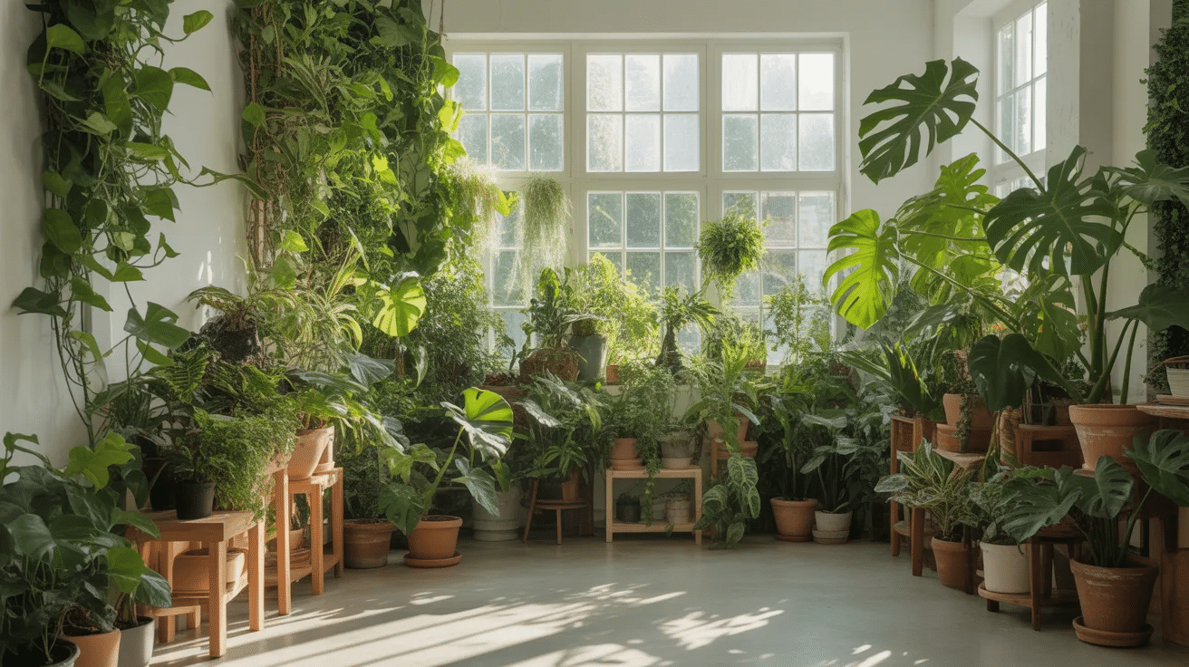 Spare bedroom turned into plant room with indoor greenery, natural light, and open layout