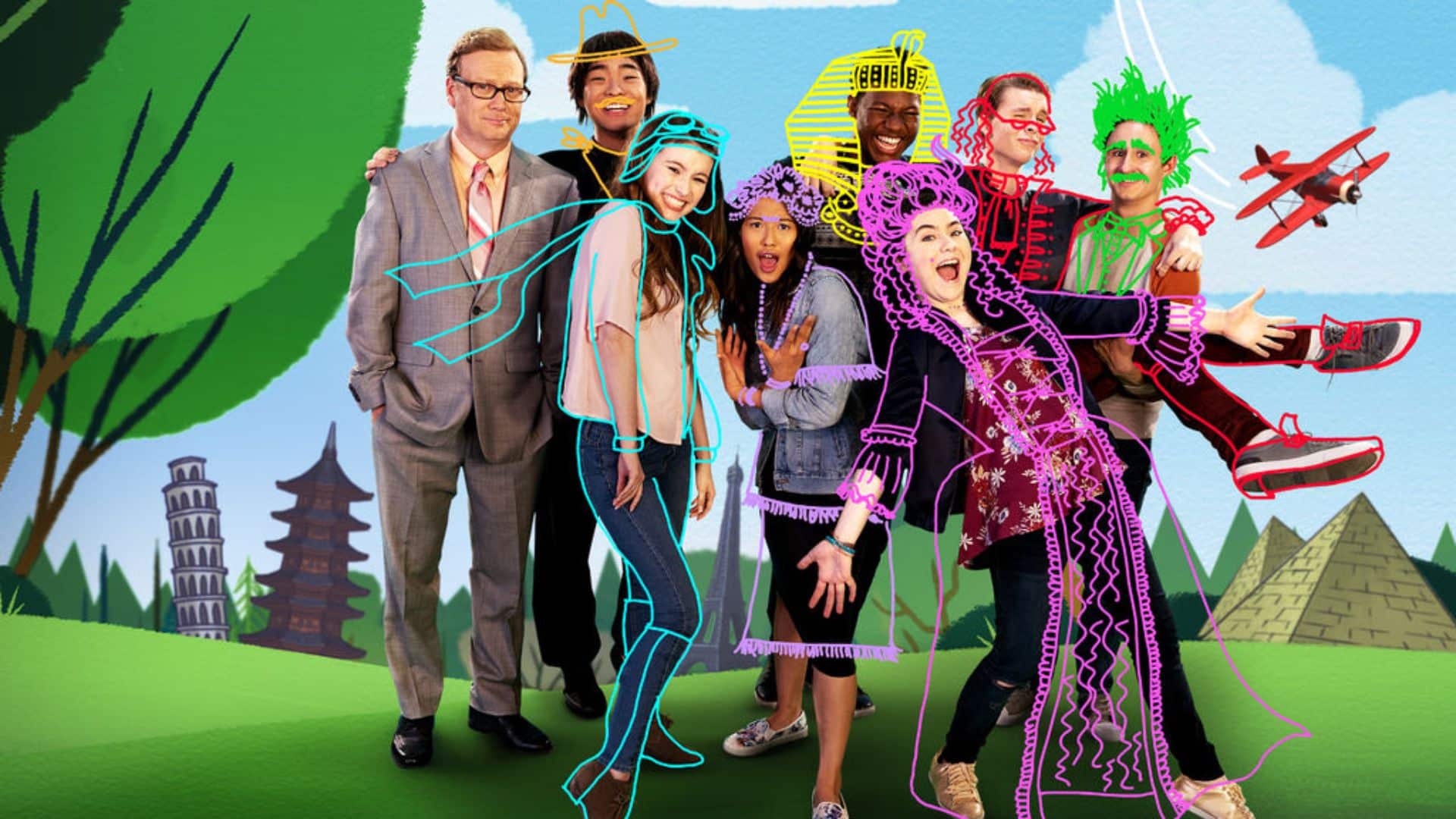 The Who Was Show cast dressed as historical characters, one of the best educational shows for kids that teaches history in a fun and engaging way