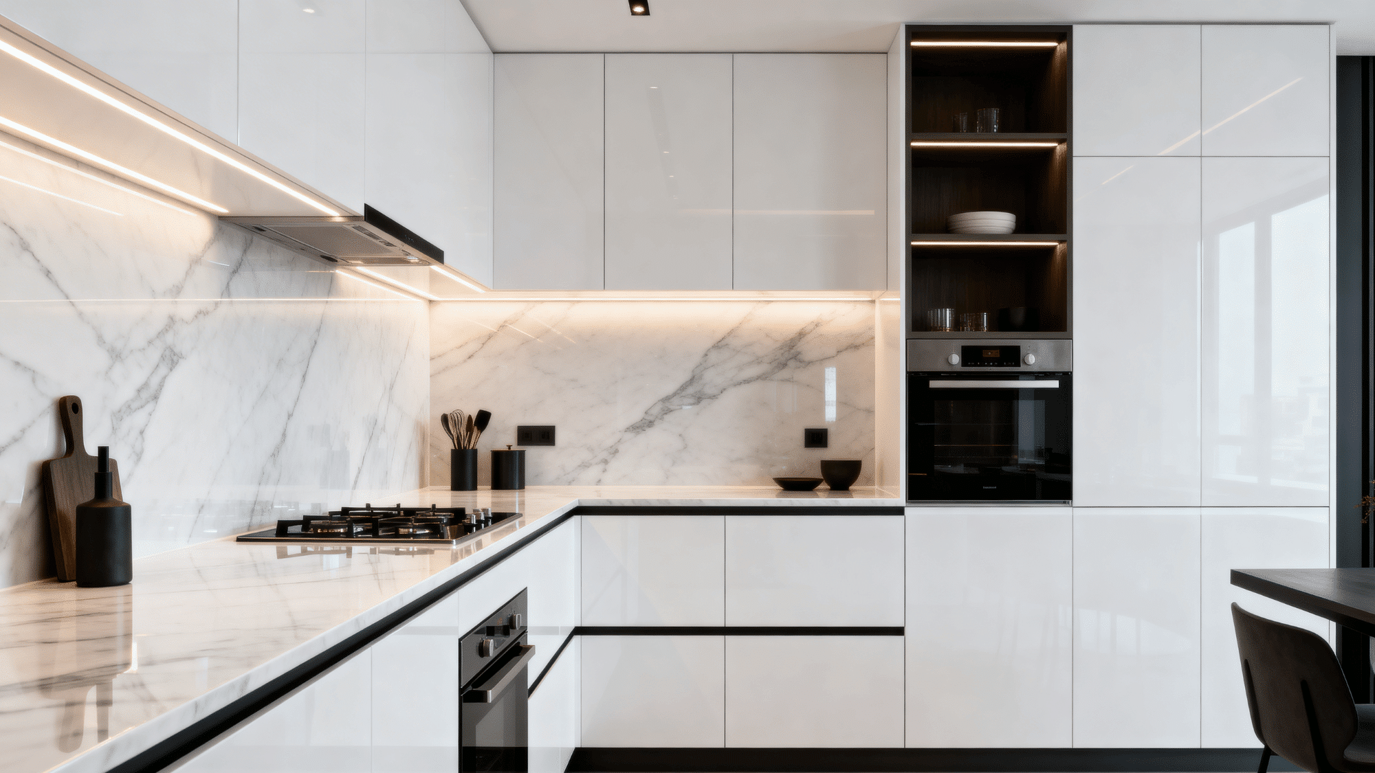 White kitchen with full slab quartz backsplash and seamless design (1)