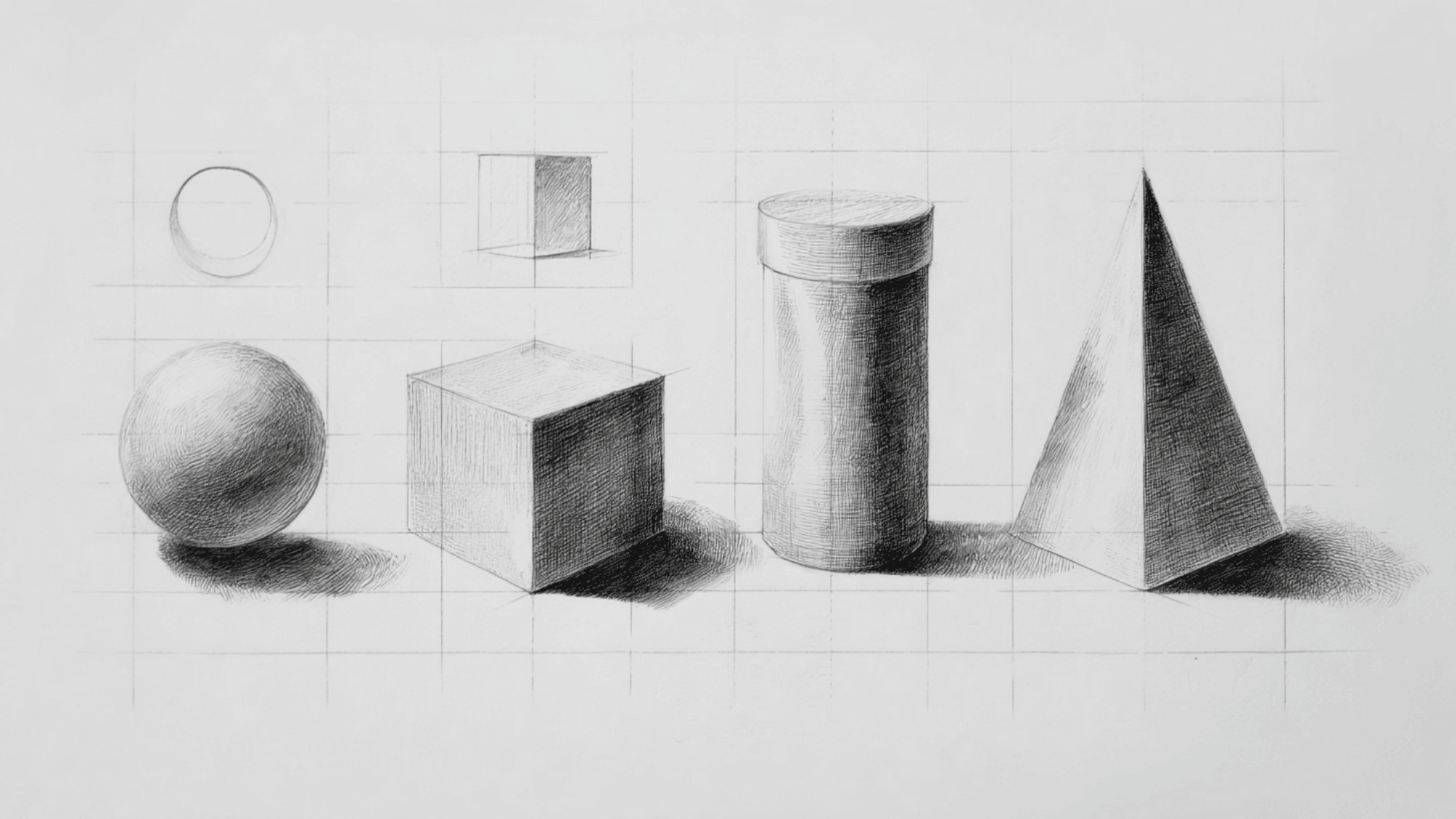 Basic shapes like circle, square, and cylinder for drawing practice