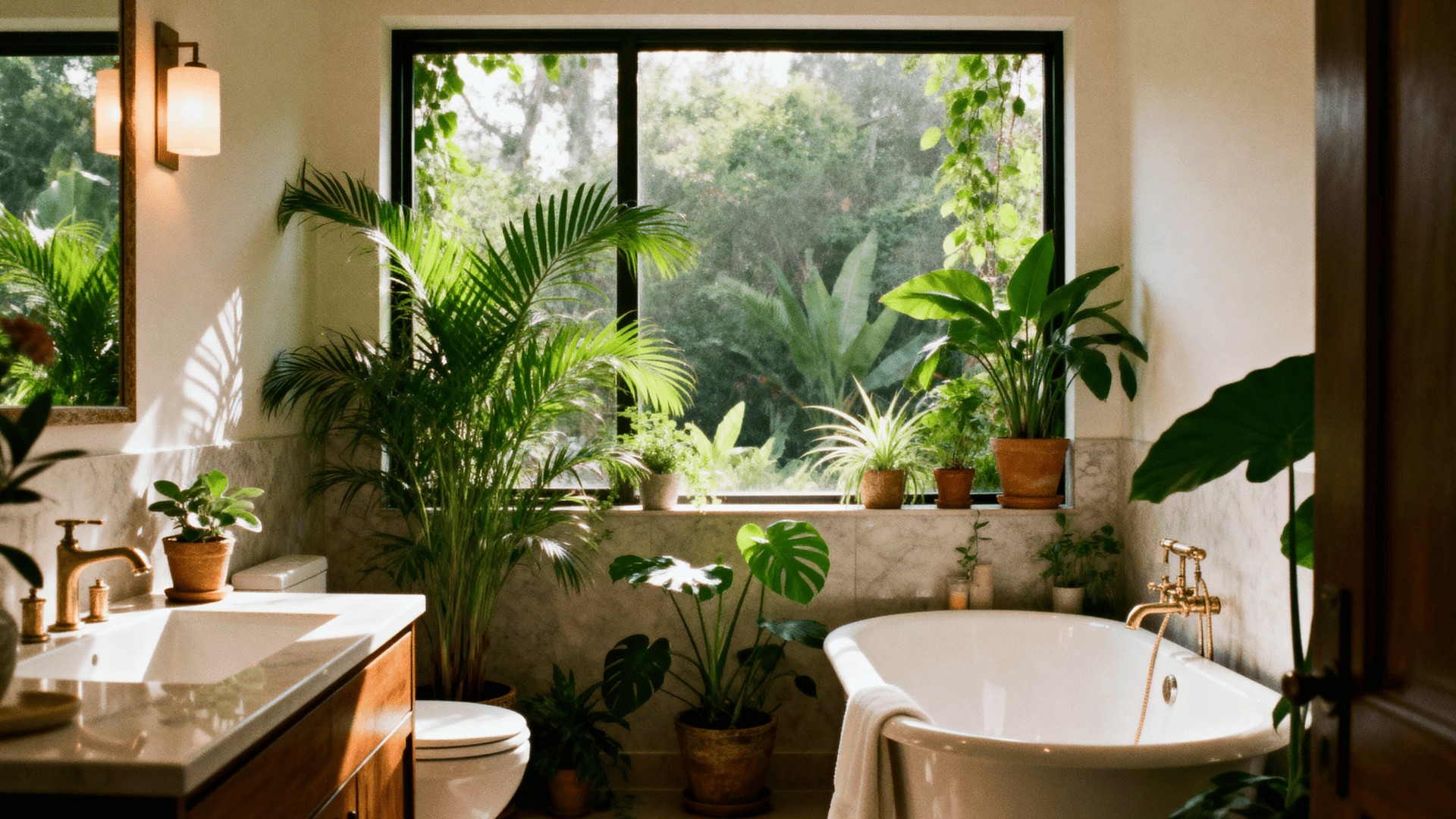 bathroom with premium finishes, brass fixtures, matte black accents, luxury materials, modern elegant design, ultra realistic (1)