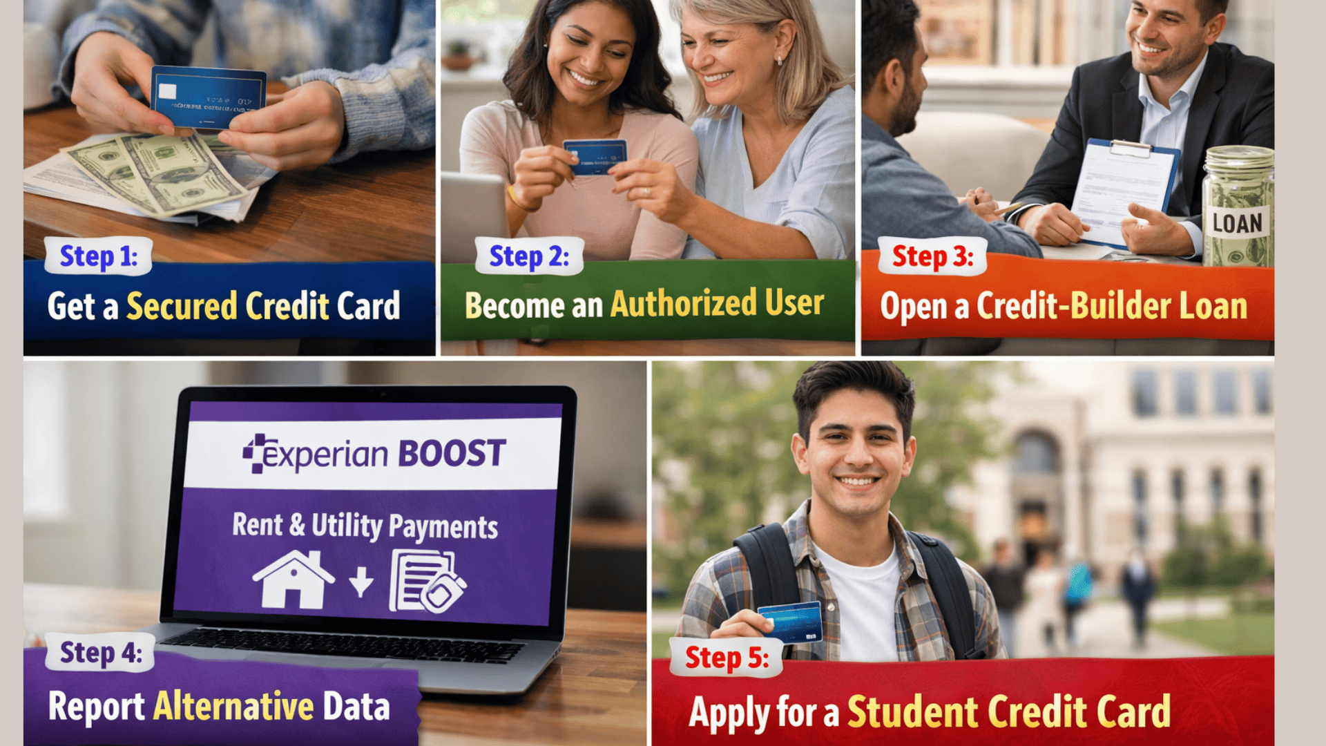 Build credit fast secured card, authorized user, credit-builder loan, report bills, or student card. Start small, stay consistent.