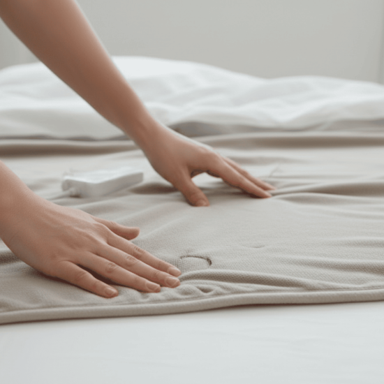 Checking heated blanket for damage before washing