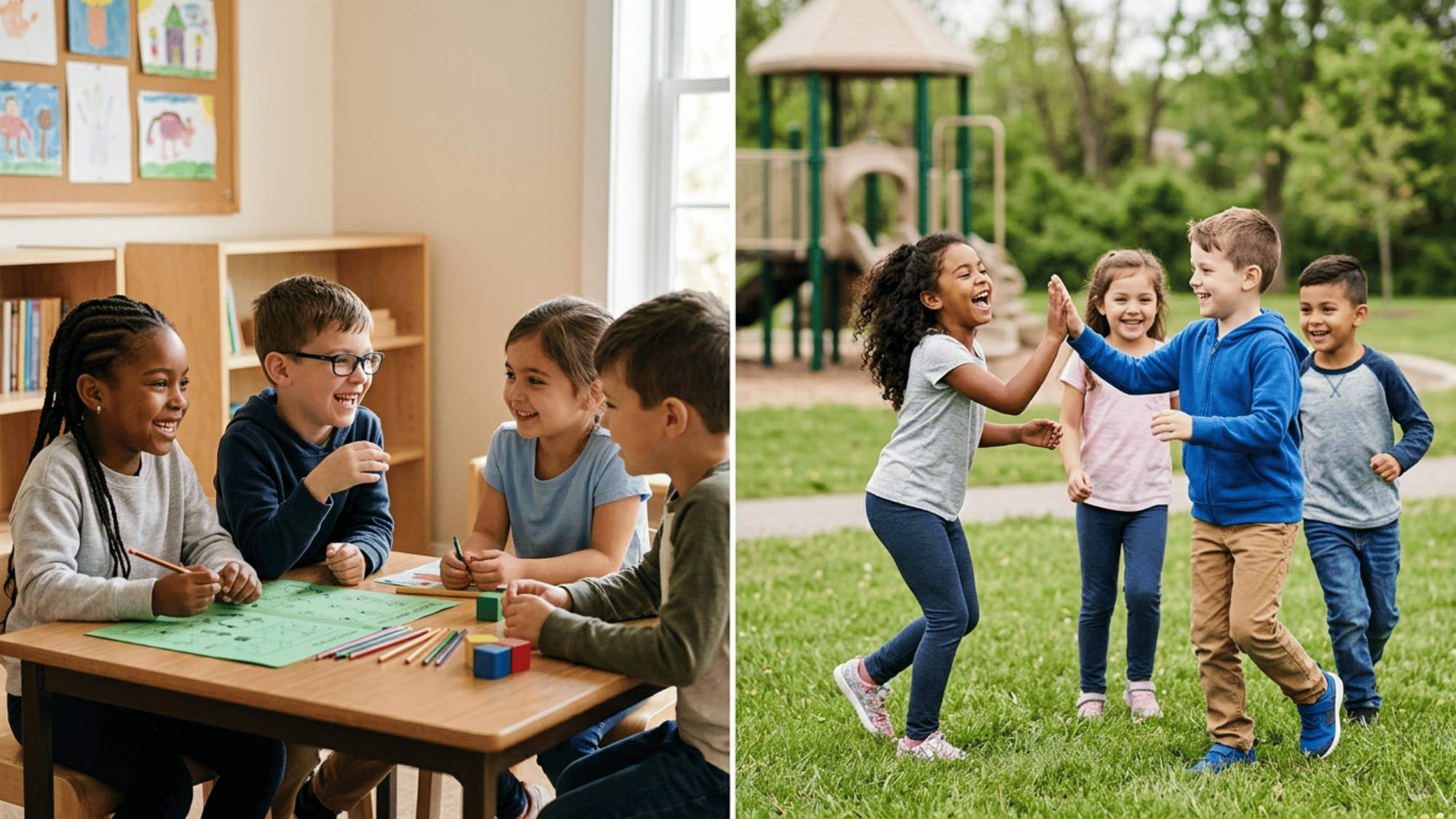 Children socializing in school and community settings comparison