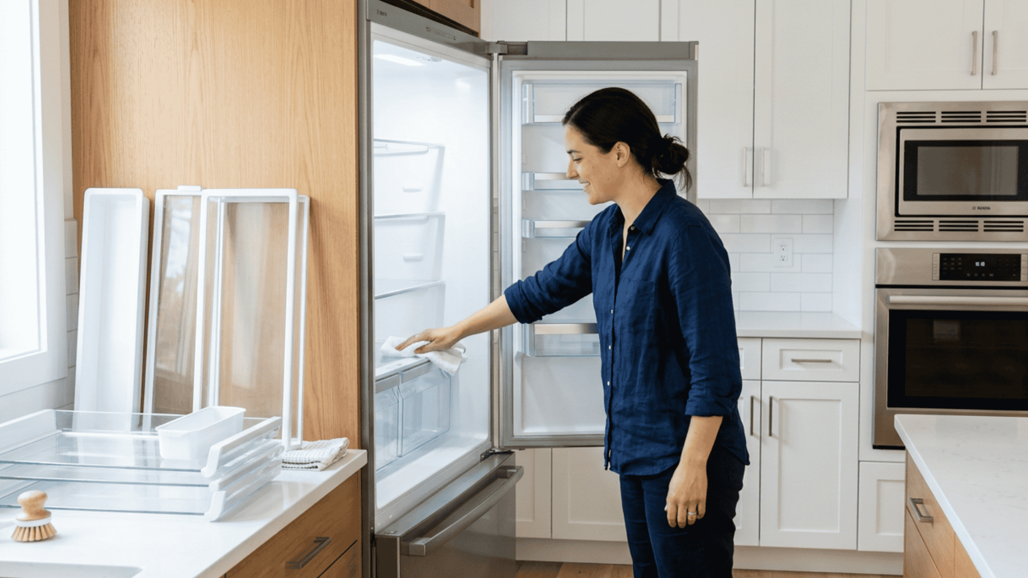 _Cleaning inside of refrigerator during kitchen deep cleaning