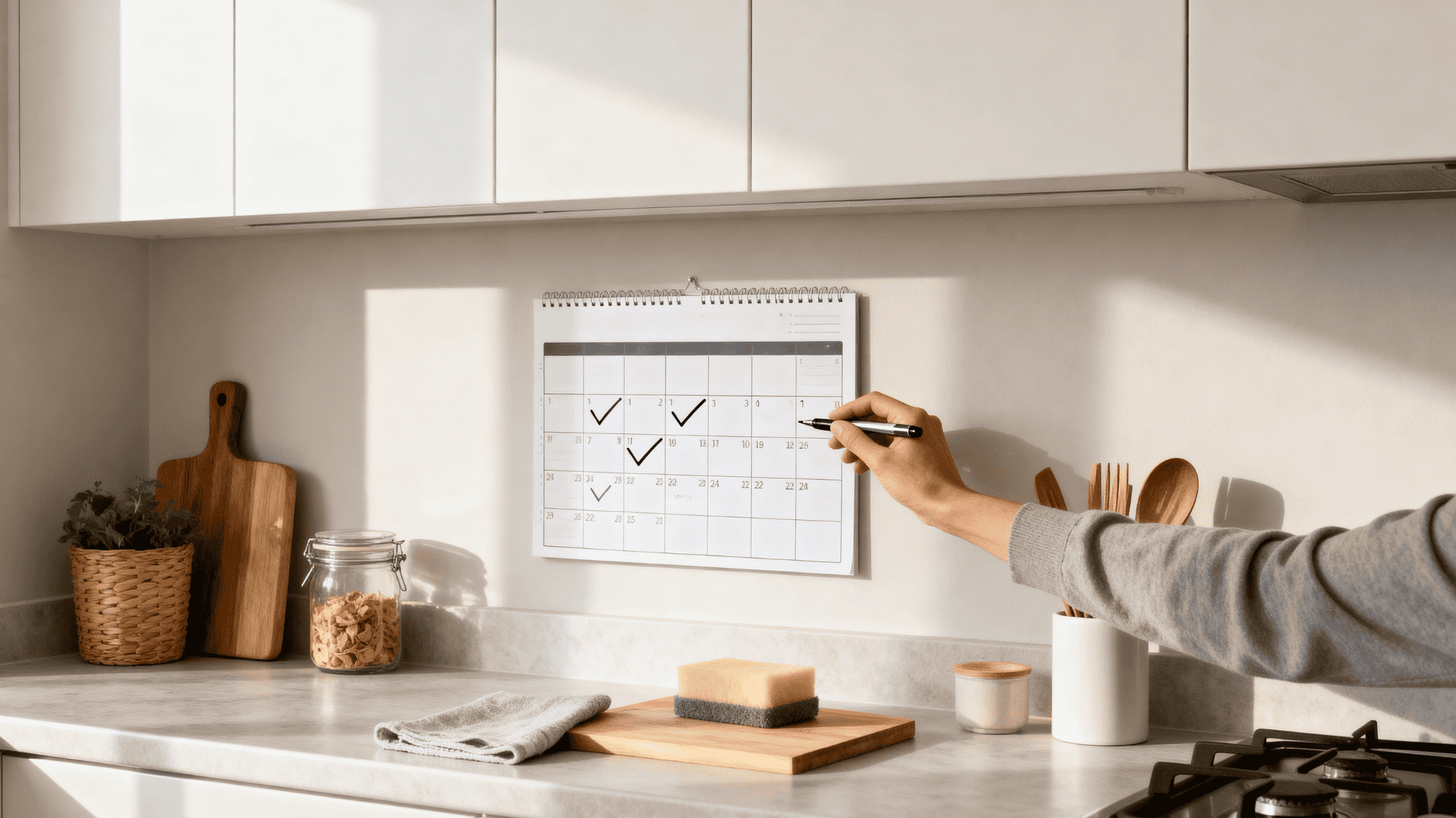 Diagram showing oven cleaning schedule with monthly and regular maintenance reminders