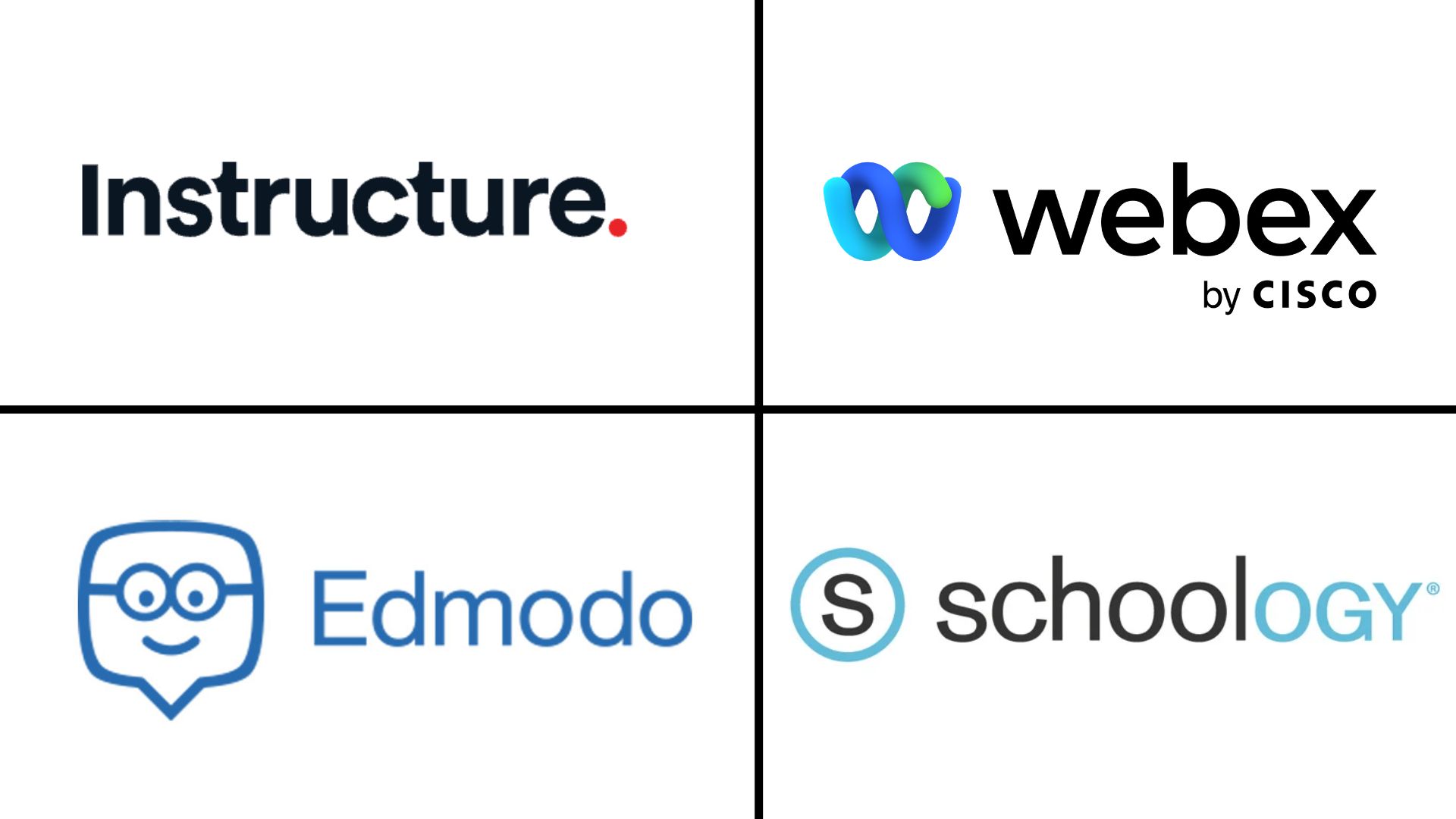 diffrent virtual class platform icons showen in the image like instructure, webex by cisco, edmodo, schoology
