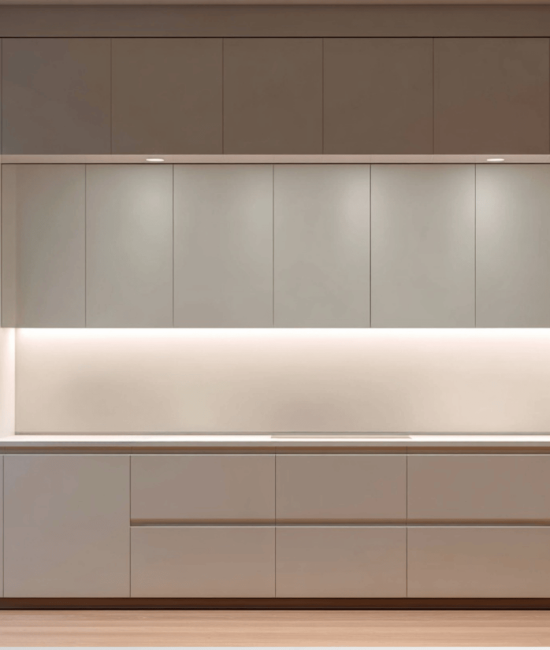 Handleless floor-to-ceiling kitchen cabinets with a clean modern look (1)