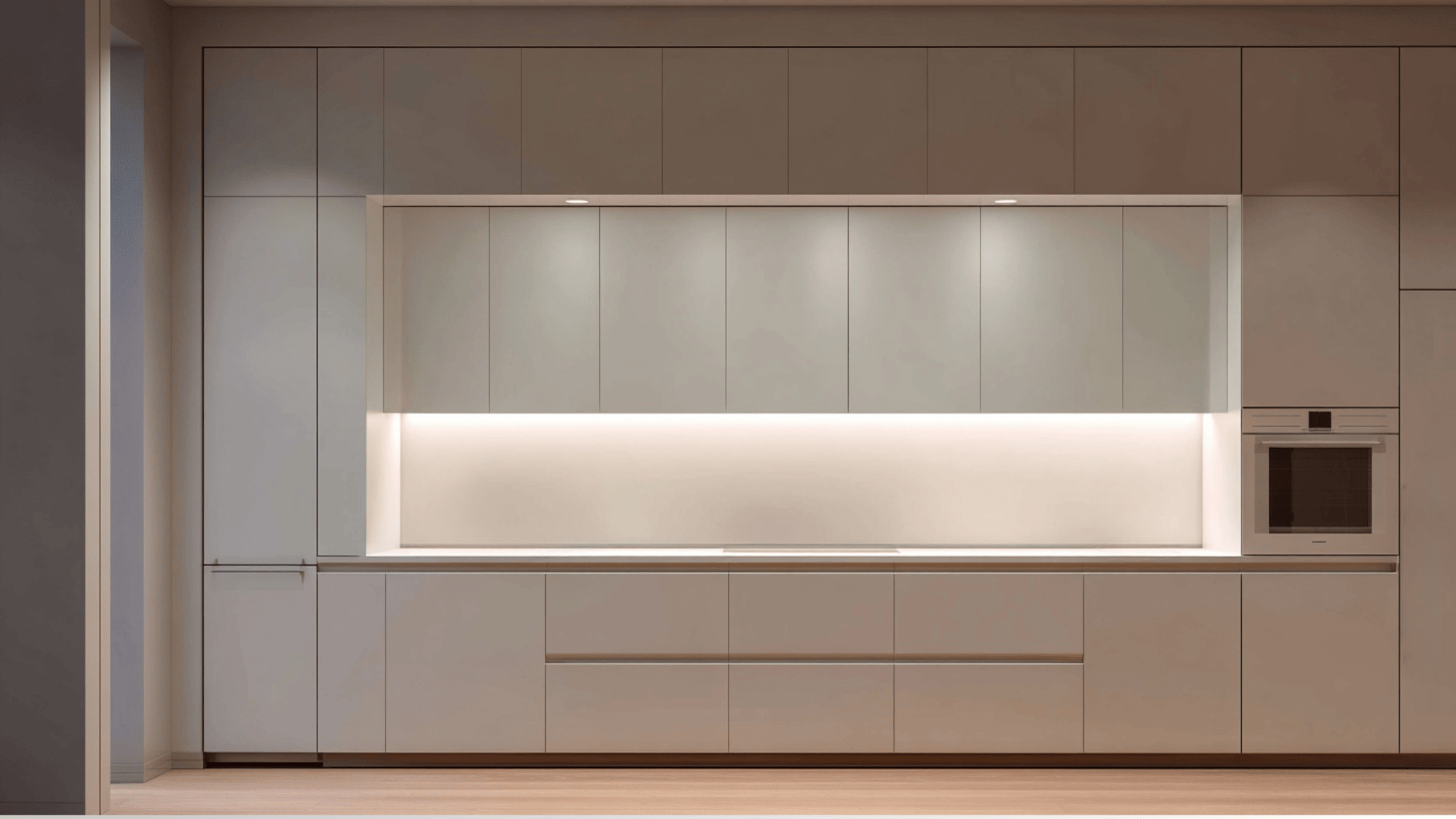 Handleless floor-to-ceiling kitchen cabinets with a clean modern look (1)